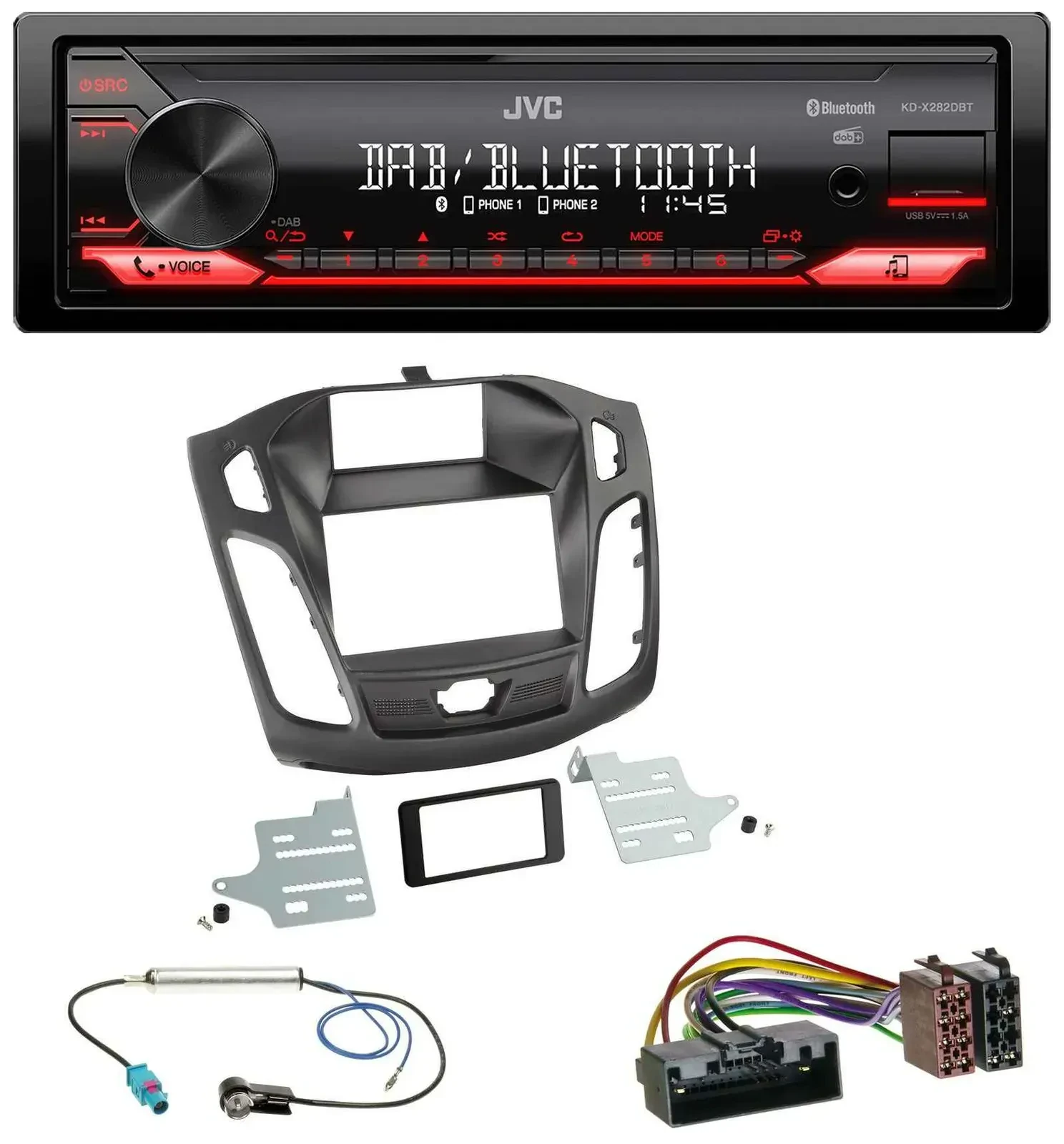 Автомагнитола для Ford Focus (DYB, 2011–2014) JVC Bluetooth, USB, DAB, MP3