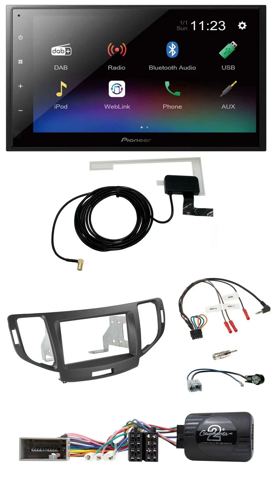 Автомагнитола Pioneer 2DIN, DAB, Bluetooth, USB для Honda Accord 2008–2015, антрацит