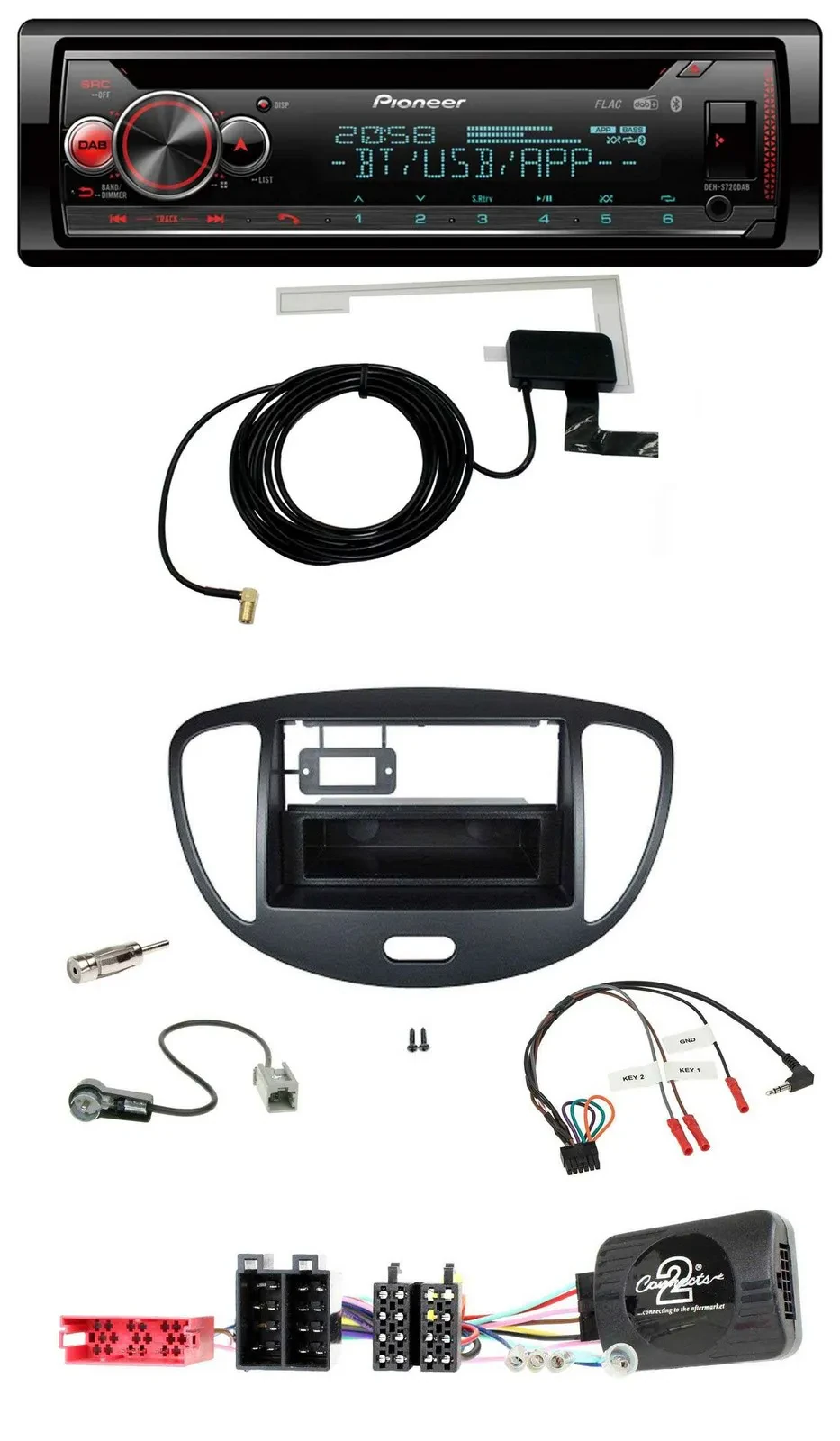 Автомагнитола Pioneer DAB, CD, USB, Bluetooth для Hyundai i10 (2009–2013), ISO, черная
