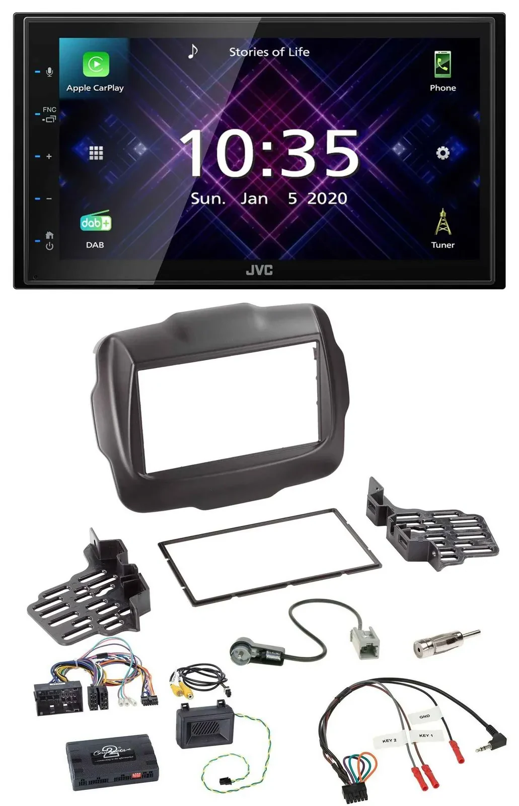 JVC DAB 2DIN Lenkrad Bluetooth USB Autoradio für Jeep Renegade ab 2015