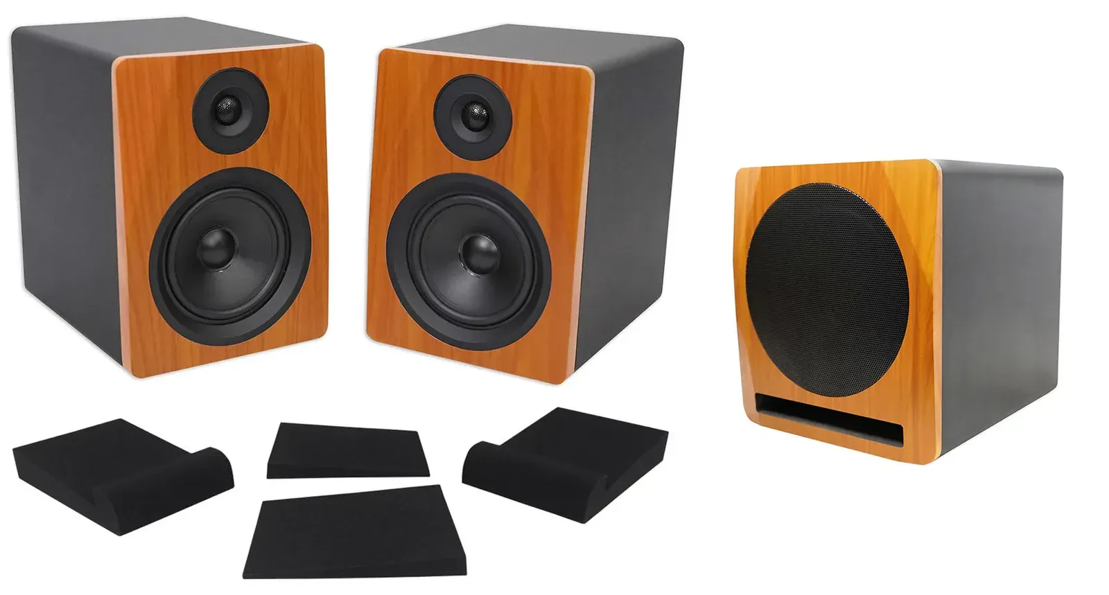 Активный студийный монитор Rockville APM6C Wood с сабвуфером и аксессуарами (пара)