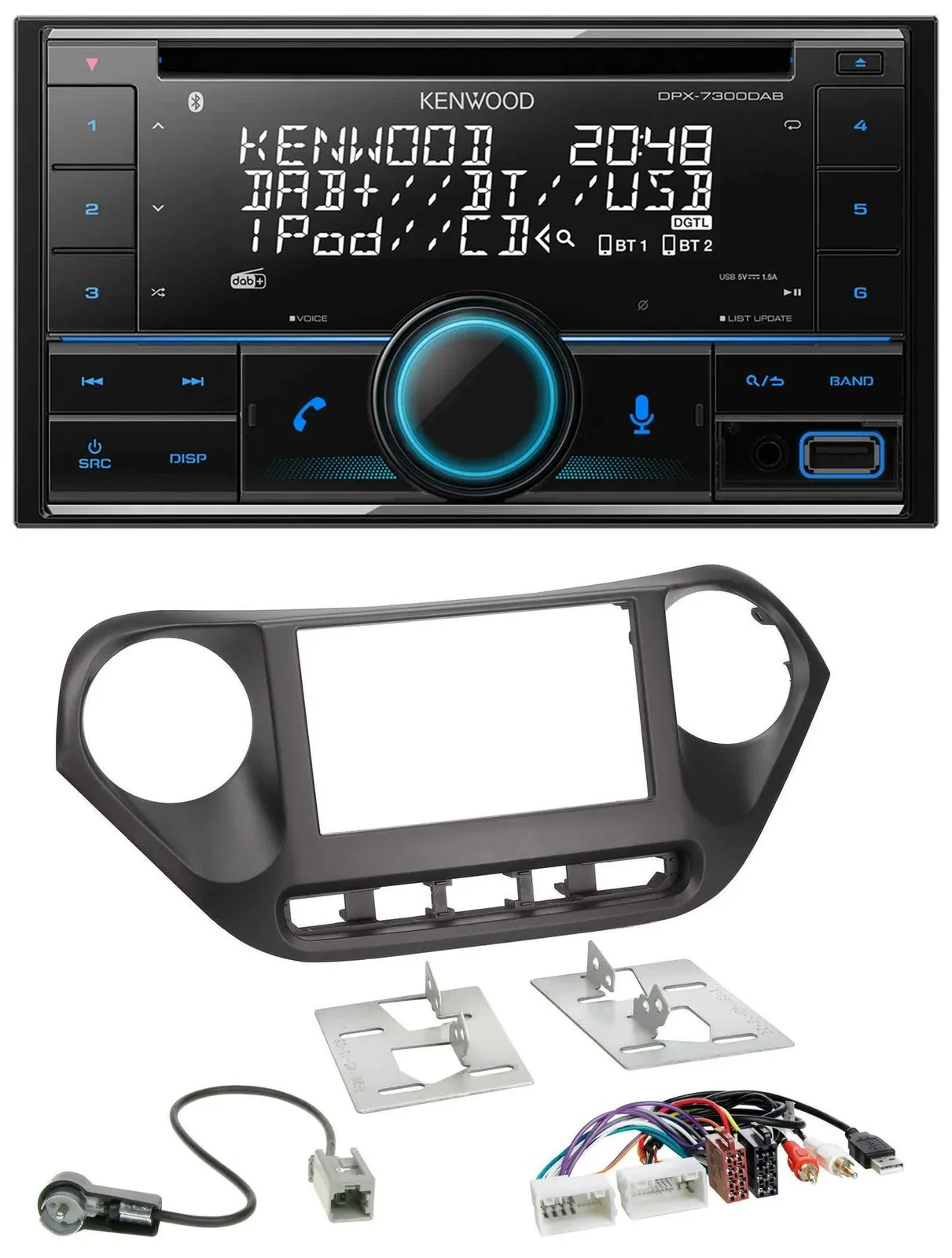 Автомагнитола для Hyundai i10 (с 2013) Kenwood 2 DIN, CD, DAB, USB, Bluetooth, AUX, MP3