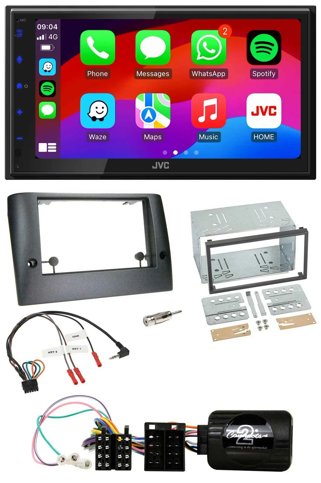 JVC Bluetooth 2DIN Lenkrad DAB USB Autoradio für Fiat Stilo 2005-2007
