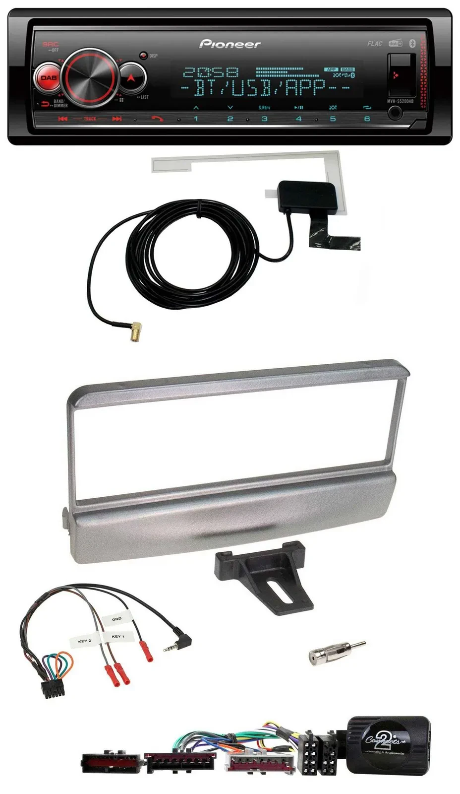 Автомагнитола для Ford Escort/Focus Pioneer Bluetooth, DAB, USB, поддержка управления с руля, серебристая