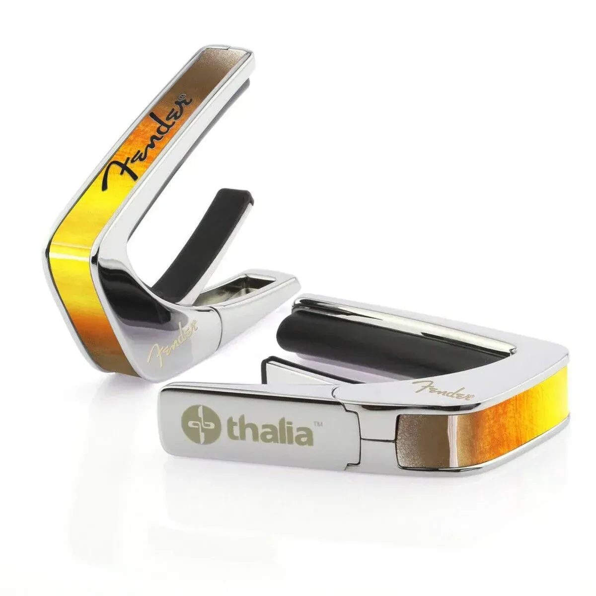 Каподастр для гитары Thalia x Fender Capo, хром, санберст, Black Spaghetti Logo