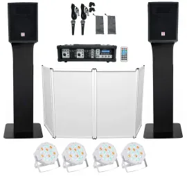 DJ Package w/10" Speakers+Bluetooth Mixer+Mics+Tripod+Totem Stands+Facade+Lights