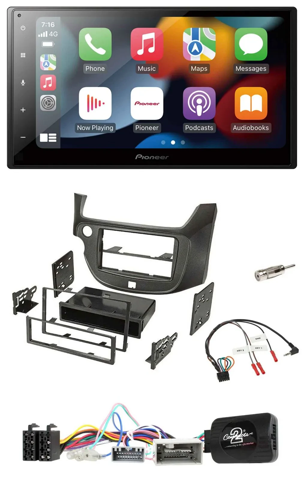 Автомагнитола для Honda Jazz (с 2014) Pioneer 2 DIN, DAB, Bluetooth, USB, темно-серый