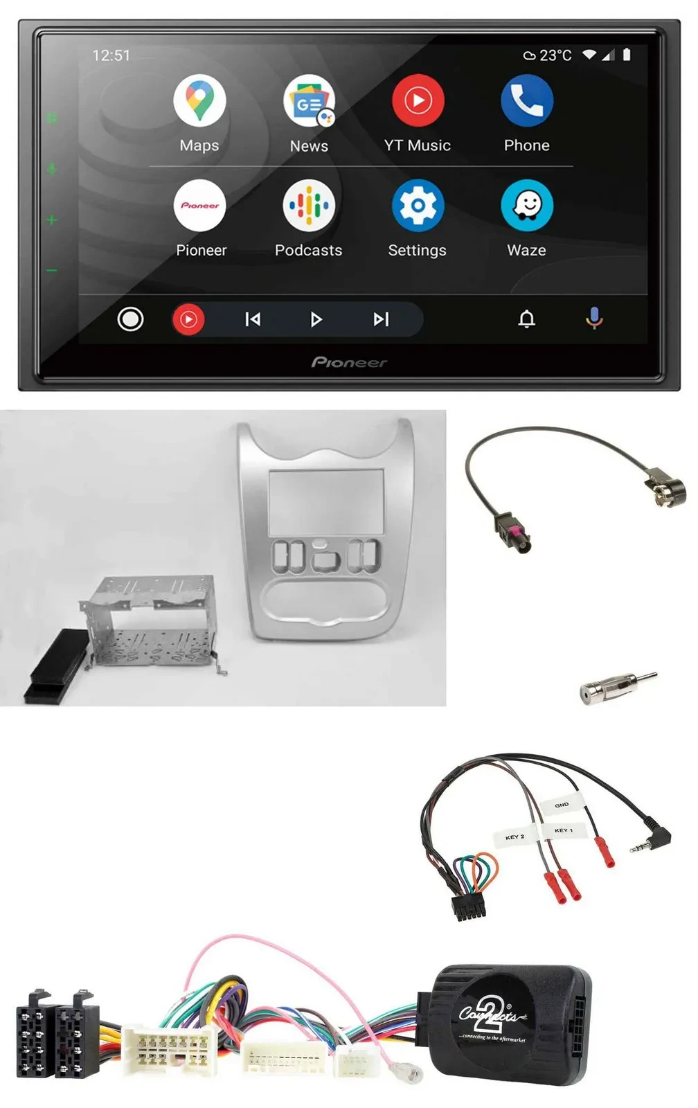 Автомагнитола для Dacia (с 2012) Pioneer 2-DIN, USB, DAB, Bluetooth, светло-серебристая, поддержка управления на руле