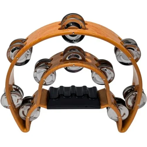 Тамбурин U-Turn двурядный, 20 пар джинглов, с ручкой, пластик, цвет под дерево