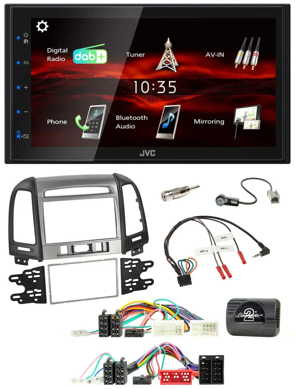 JVC USB Bluetooth Lenkrad DAB 2DIN Autoradio für Hyundai Santa Fe 10-12 3 Schalt