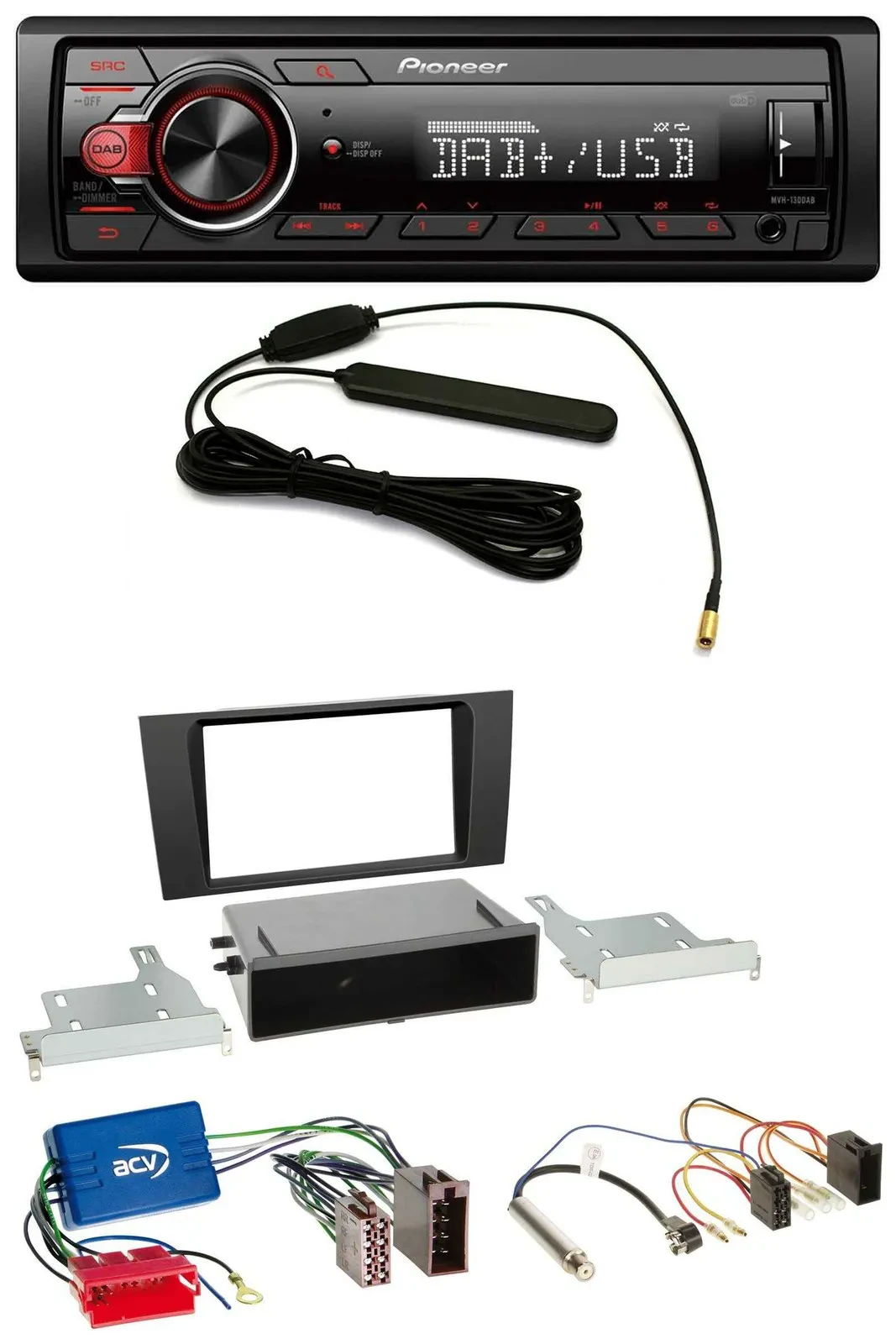 Автомагнитола Pioneer 1-DIN MP3 DAB AUX USB для Audi A4 B5 1999–2001 (активная система Symphony)