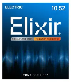 Струны для электрогитары Elixir 12077 NanoWeb Light Heavy 10-52