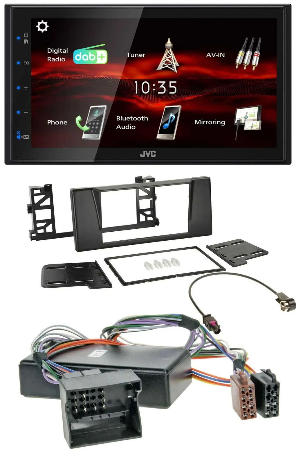 JVC USB Bluetooth MP3 DAB 2DIN Autoradio für BMW 5er E39 X5 E53 Aktivsystem Quad