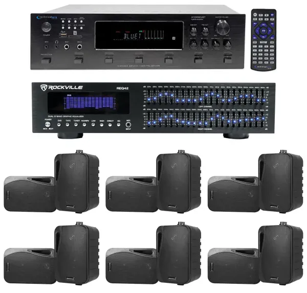 Technical Pro 6000w 6-Zone, Home Theater Bluetooth Receiver+(12) 4" Speakers+EQ