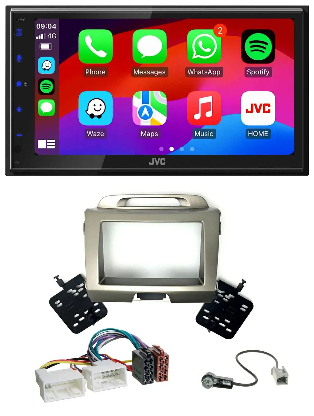 Автомагнитола JVC 2 DIN Bluetooth MP3 DAB USB для Kia Sportage 3 (2010–2015), серебристая