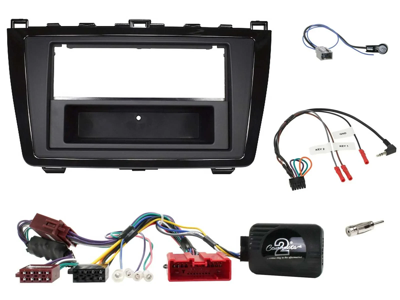 Установочный комплект для автомагнитолы Caraudio24 для Mazda 6 2010–2012, черный глянец, с адаптером управления на руле, для активной системы