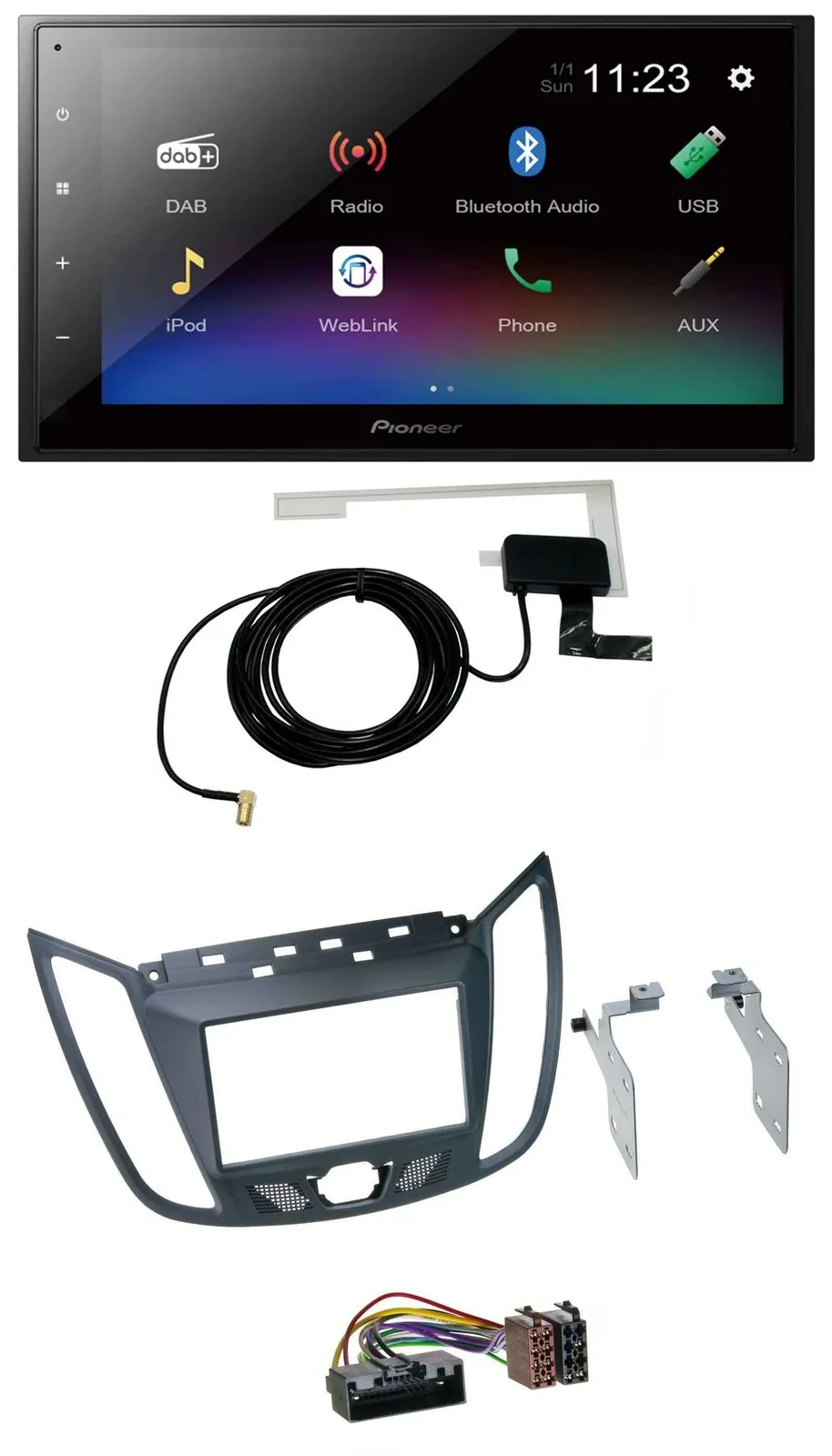 Pioneer DAB MP3 Bluetooth 2DIN USB Autoradio für Ford C-Max (ab 10) grau