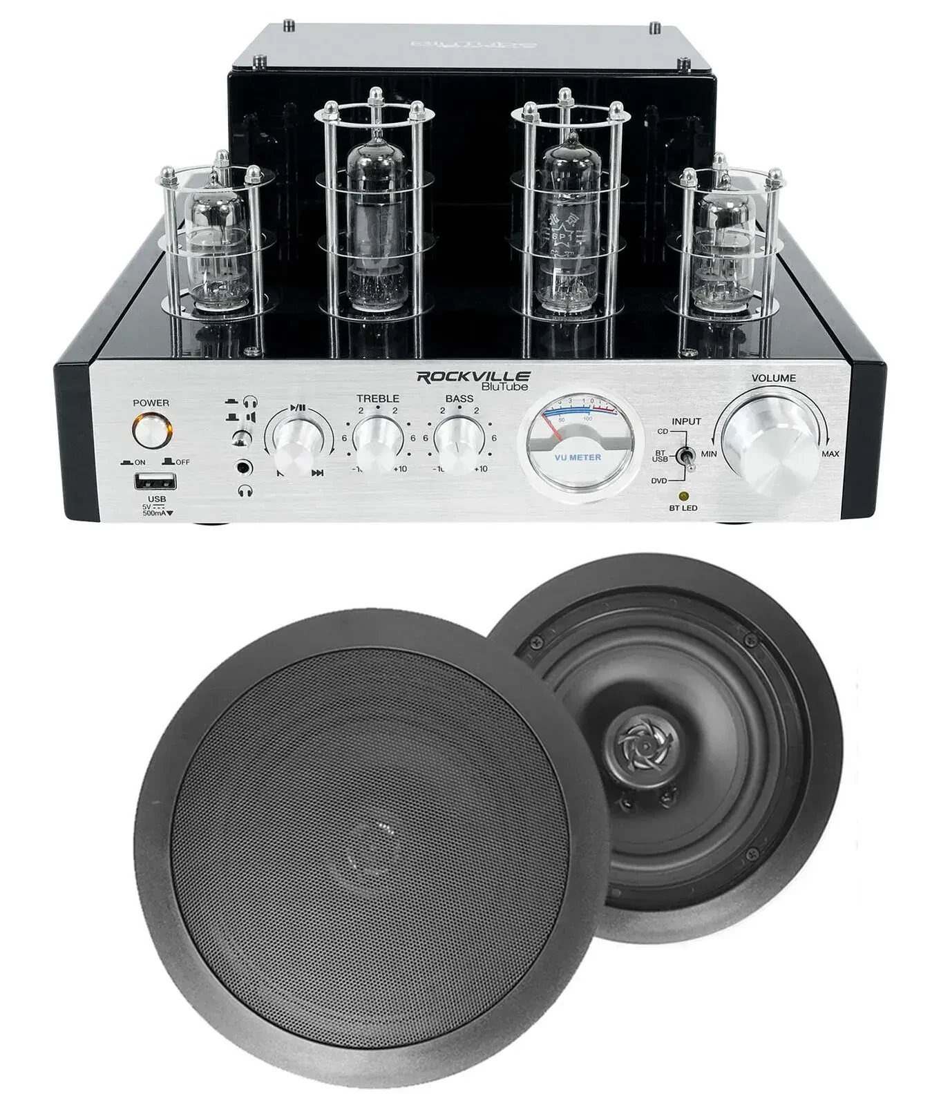 Усилитель мощности Rockville BluTube+HC655 Black с комплектом акустики