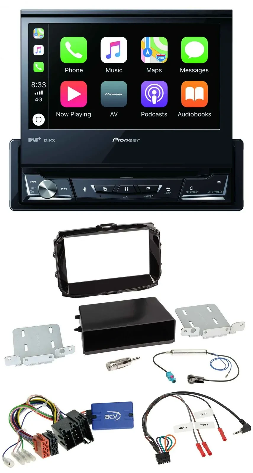 Автомагнитола Pioneer DVD, Bluetooth, DAB, USB для Alfa Romeo Giulietta 2013–2021 с поддержкой кнопок на руле