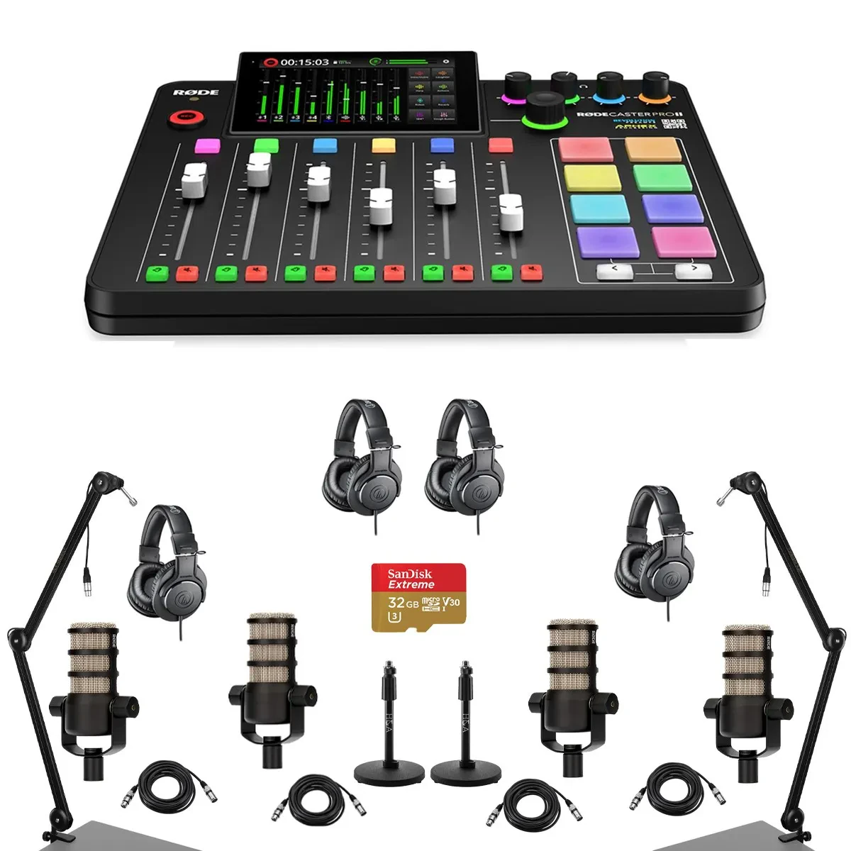 Комплект для подкастов Rode RDRCPIIRDK4 RODECaster Pro II Integrated Audio Production Studio Console Bundle