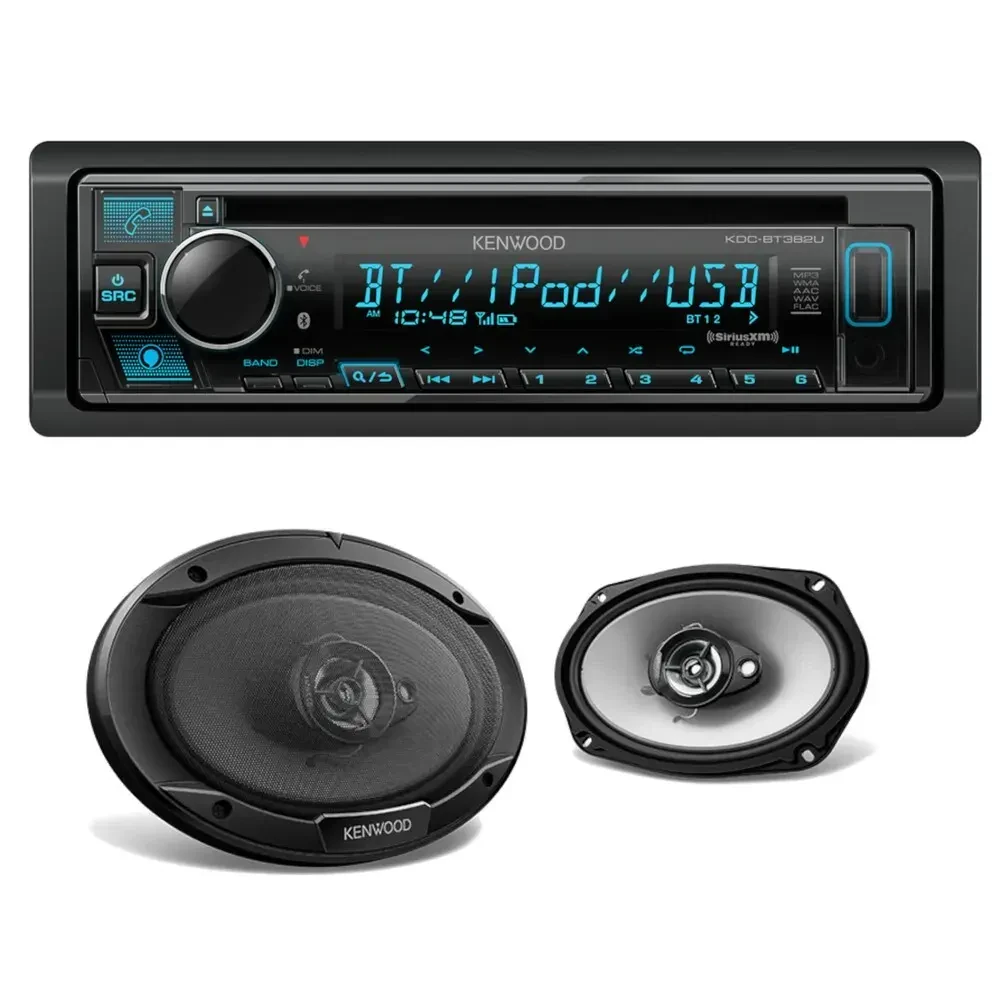 Автомагнитола Kenwood KDC-BT382U + KFC-6966S Single-DIN, Bluetooth, колонки 6x9", коаксиальные (набор)
