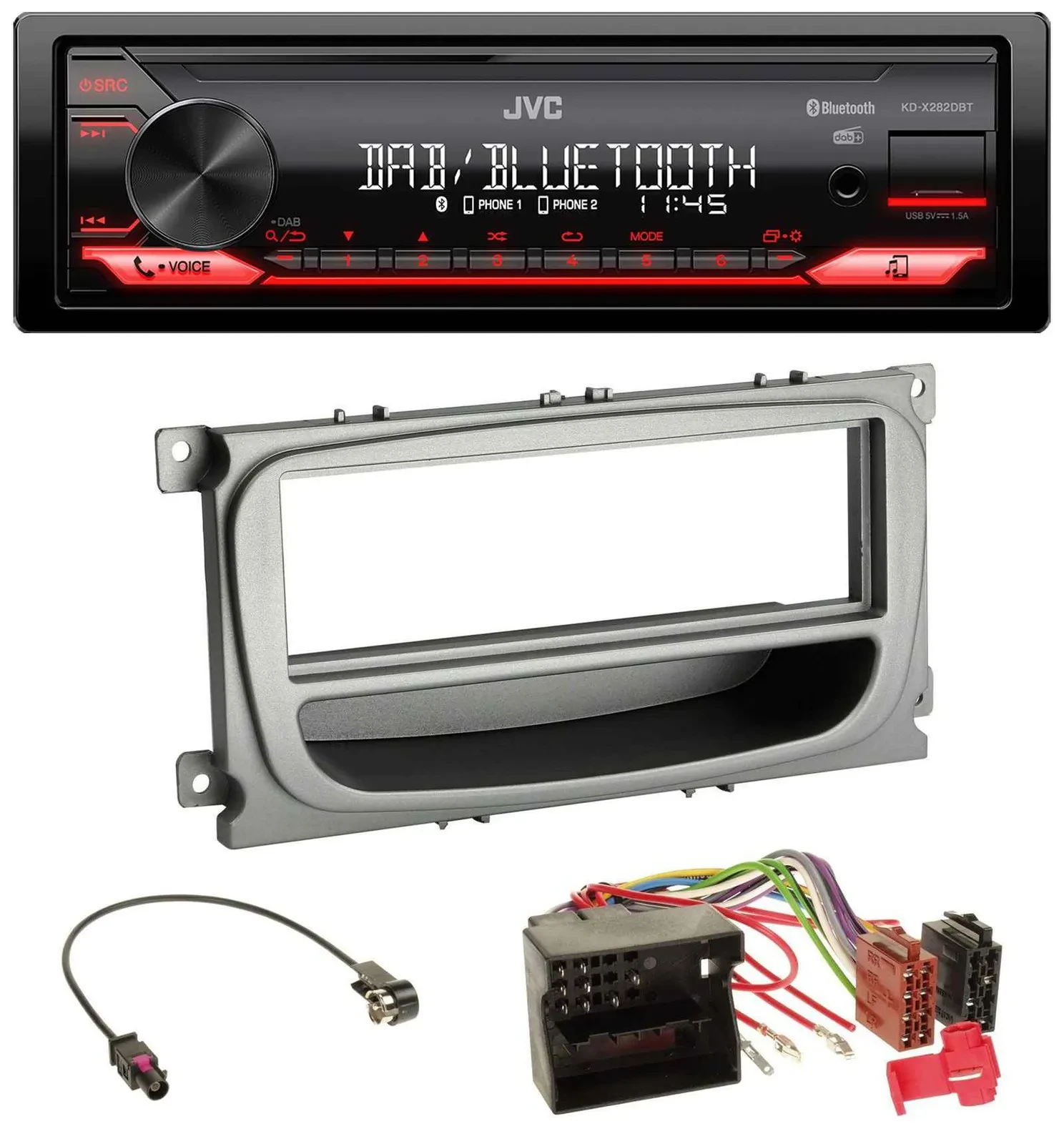 JVC Bluetooth USB DAB MP3 Autoradio für Ford Mondeo S-Max 07-14 silber Ablagefac