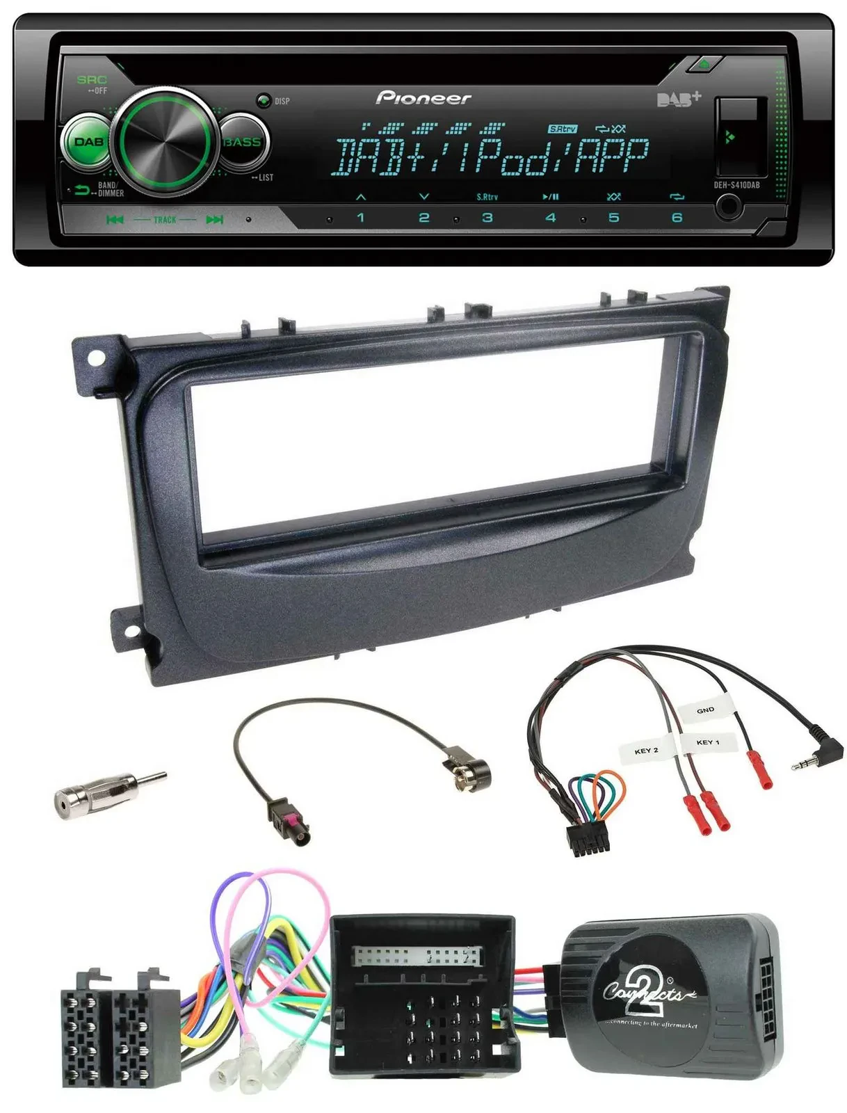 Pioneer USB MP3 DAB Lenkrad CD Autoradio für Ford C-Max Can 07-10 Focus schwarz