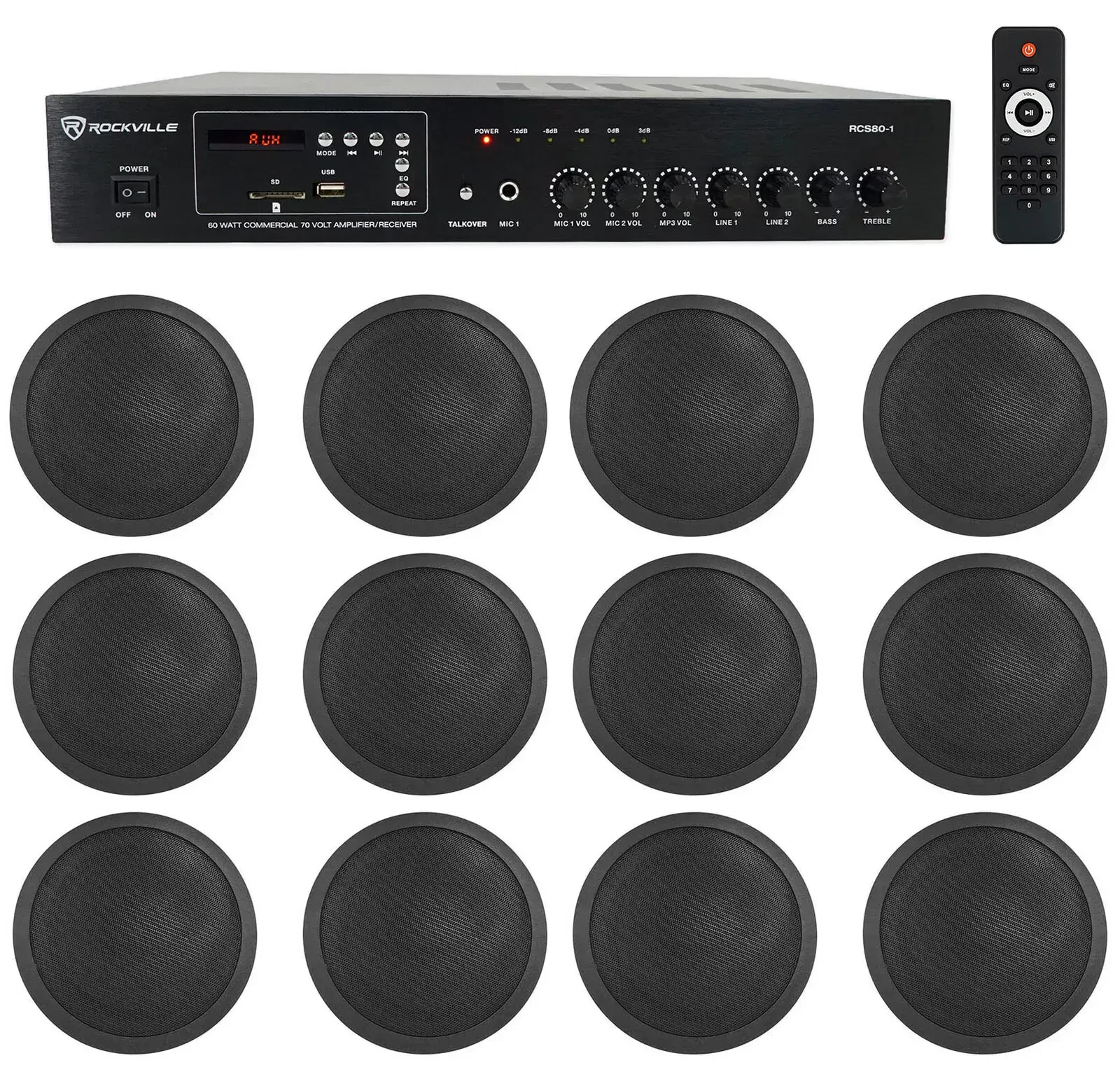 Потолочная акустика Rockville RCS80-1+(3) CCL5T Black с усилителем (12 штук)