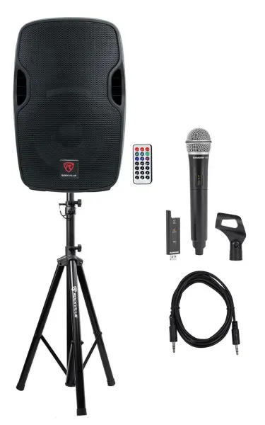 Rockville BPA12 12" Powered Active DJ PA Speaker w/ Samson Wireless Mic+Clip