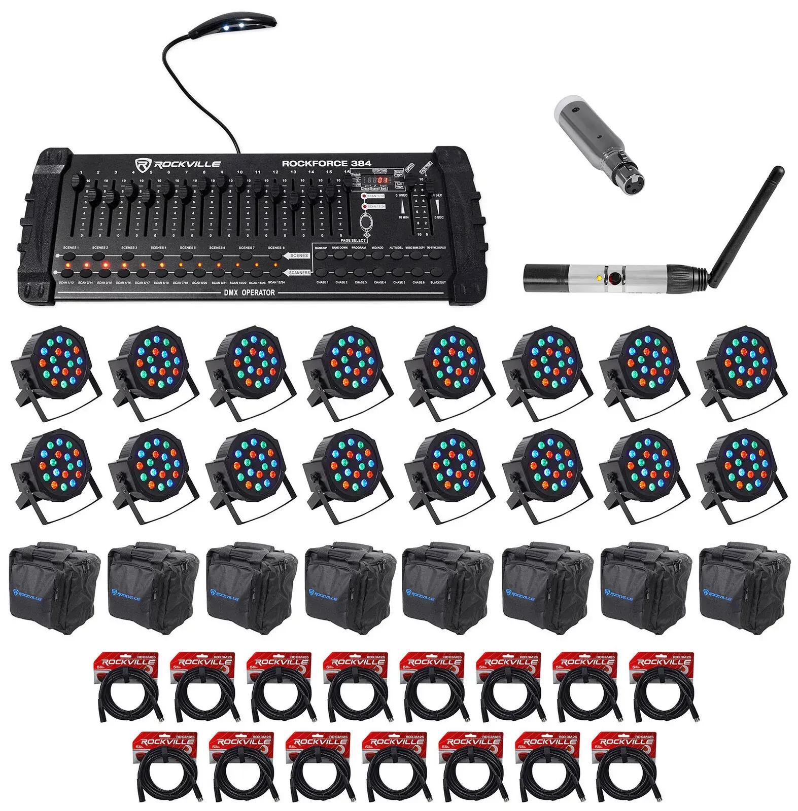 Комплект светового оборудования Rockville ROCKFORCE 384+DMX-WTR+DMX-WRE+16 ROCKPAR
