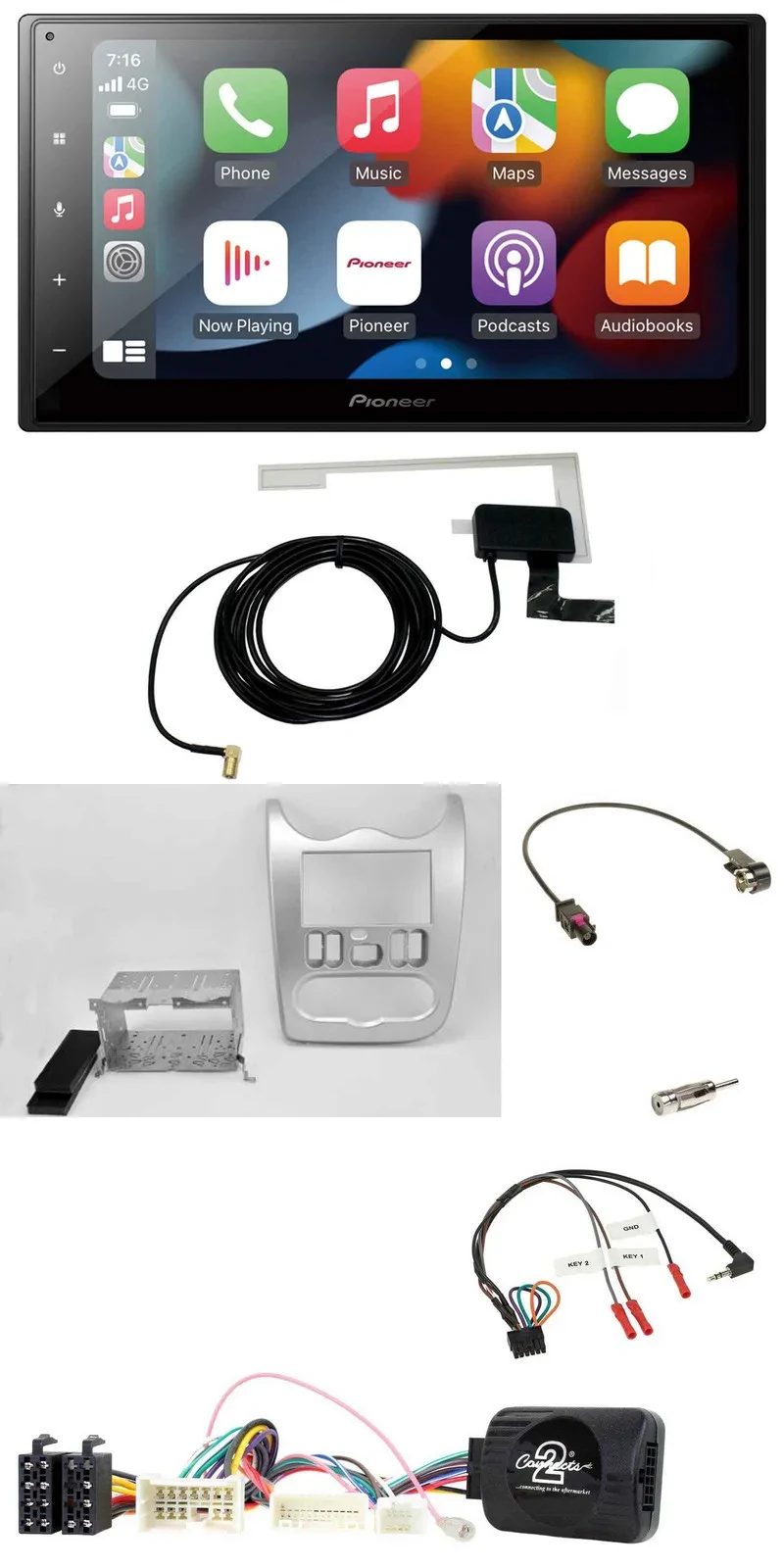 Автомагнитола для Dacia (с 2012) Pioneer 2-DIN, USB, Bluetooth, DAB, светло-серебристый