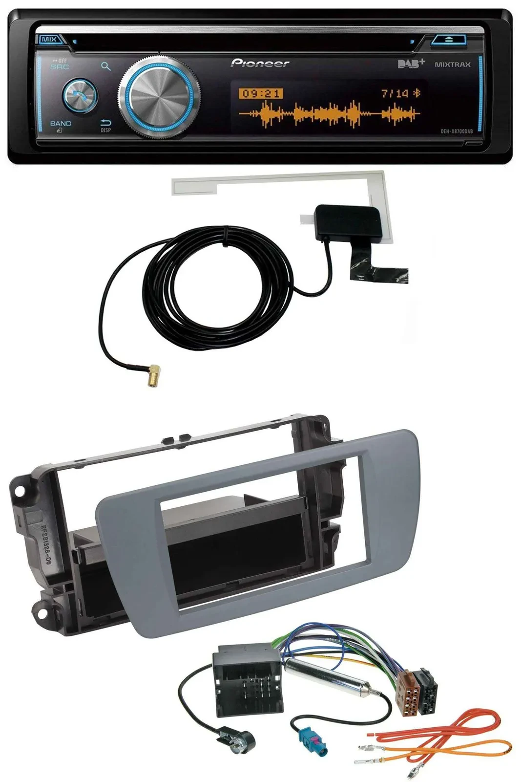 Автомагнитола для Seat Ibiza (с 2008) Pioneer Bluetooth DAB CD USB MP3, цвет серый (Conemara Grau)