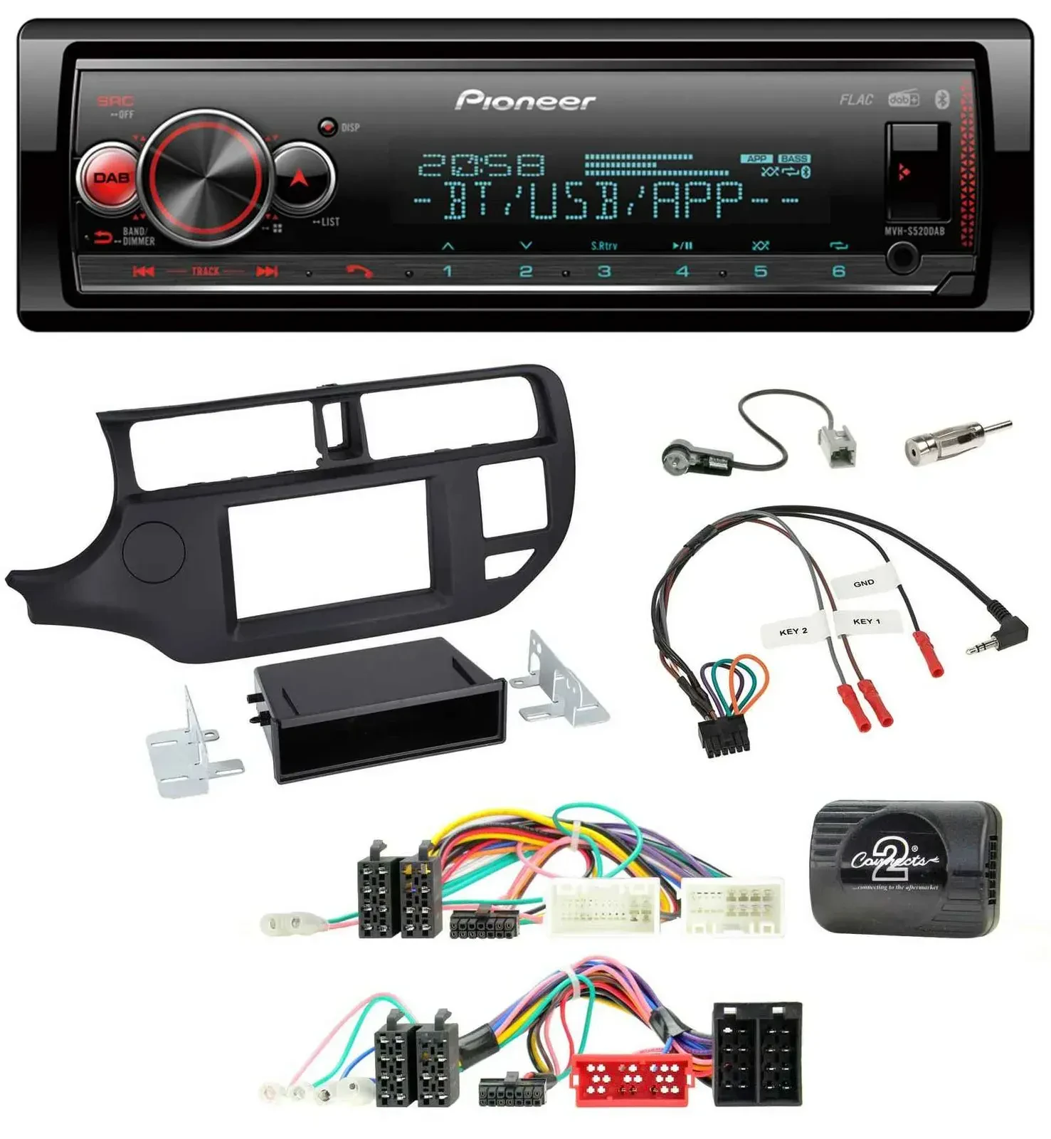 Автомагнитола для Kia Rio UB (2011–2015) Pioneer Bluetooth, USB, DAB, поддержка кнопок на руле, черная