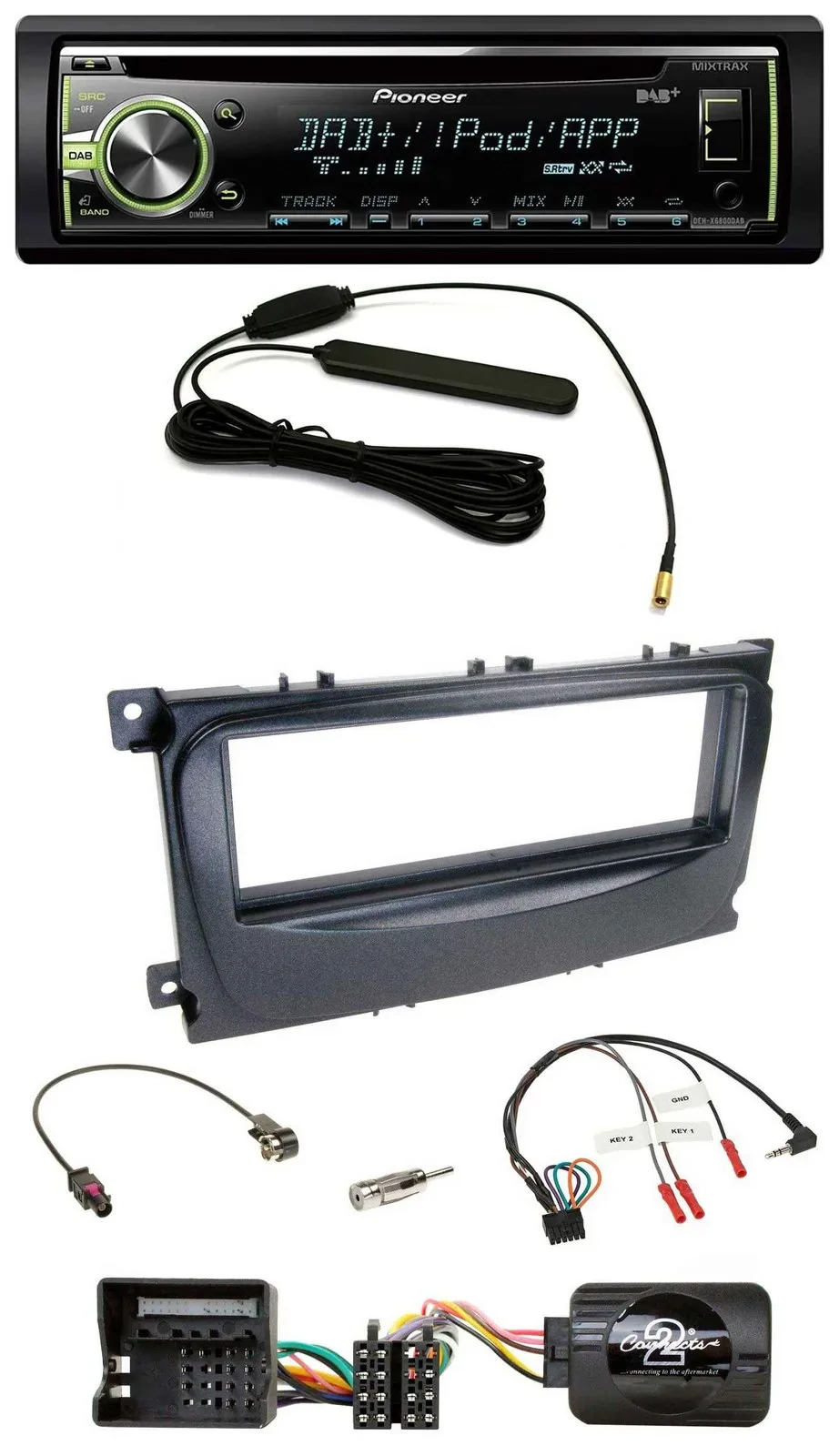 Автомагнитола Pioneer MP3/USB/CD, DAB, для Ford S-Max/Mondeo 2007–2014, чёрная, с поддержкой кнопок на руле
