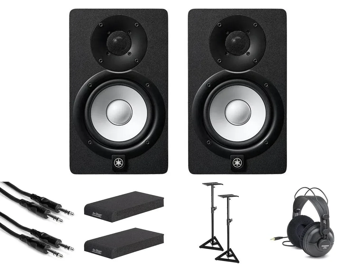 Yamaha 5" Studio Monitors with Headphones, Stands, Isolation Pads, and Cables