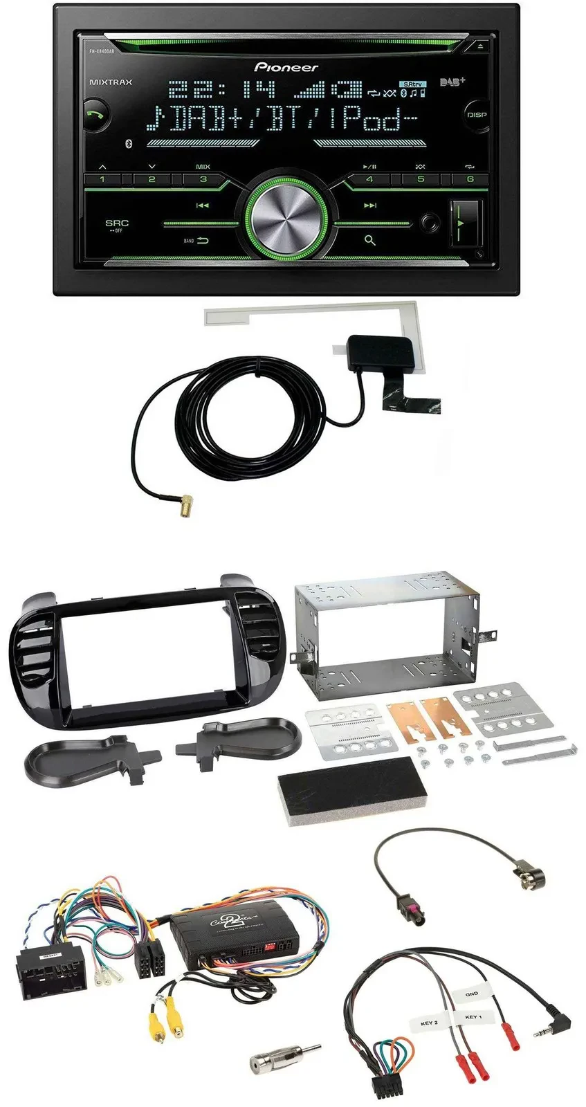 Автомагнитола Pioneer 2DIN CD/USB Bluetooth DAB для Fiat 500 (2014–2015), чёрный