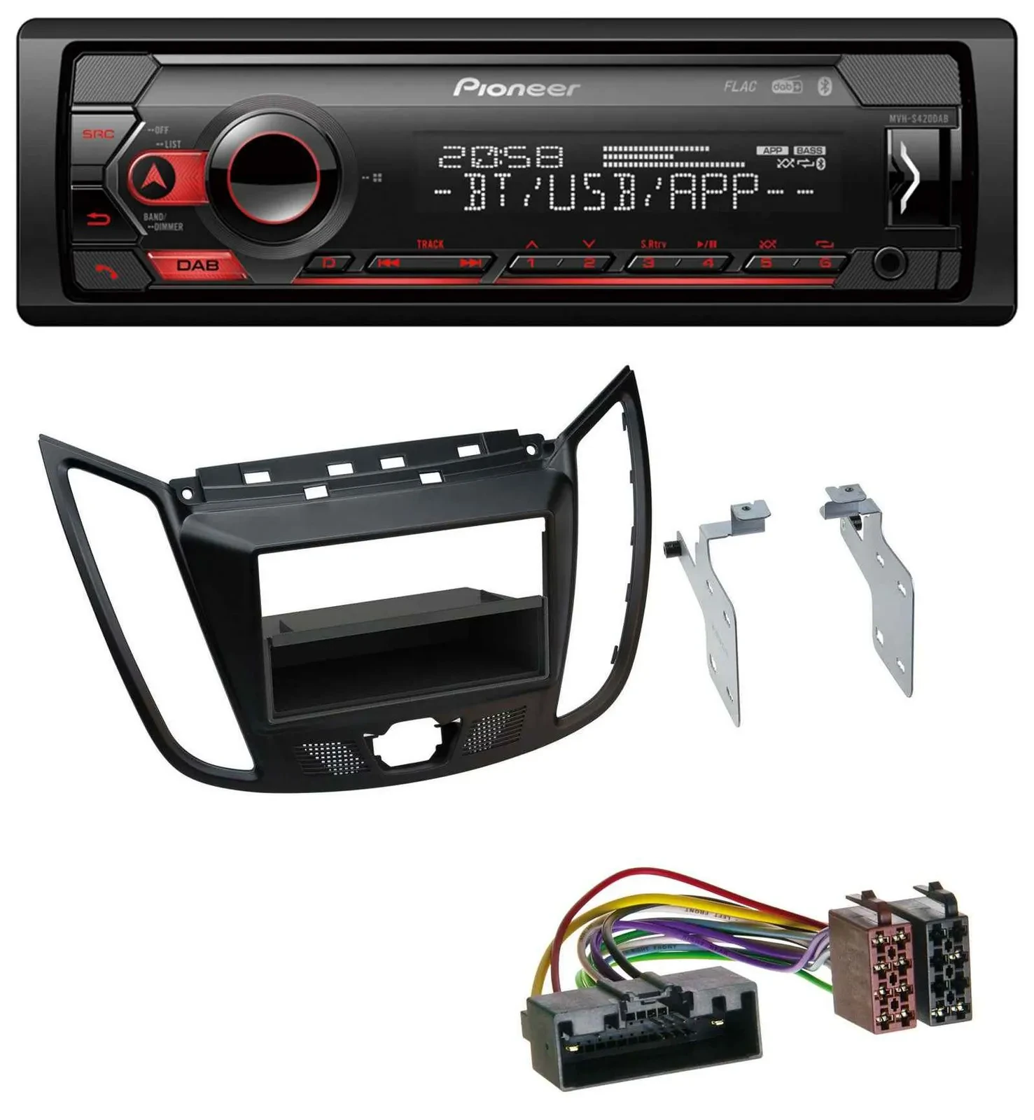 Pioneer MP3 USB DAB Bluetooth Autoradio für Ford C-Max Kuga matt schwarz