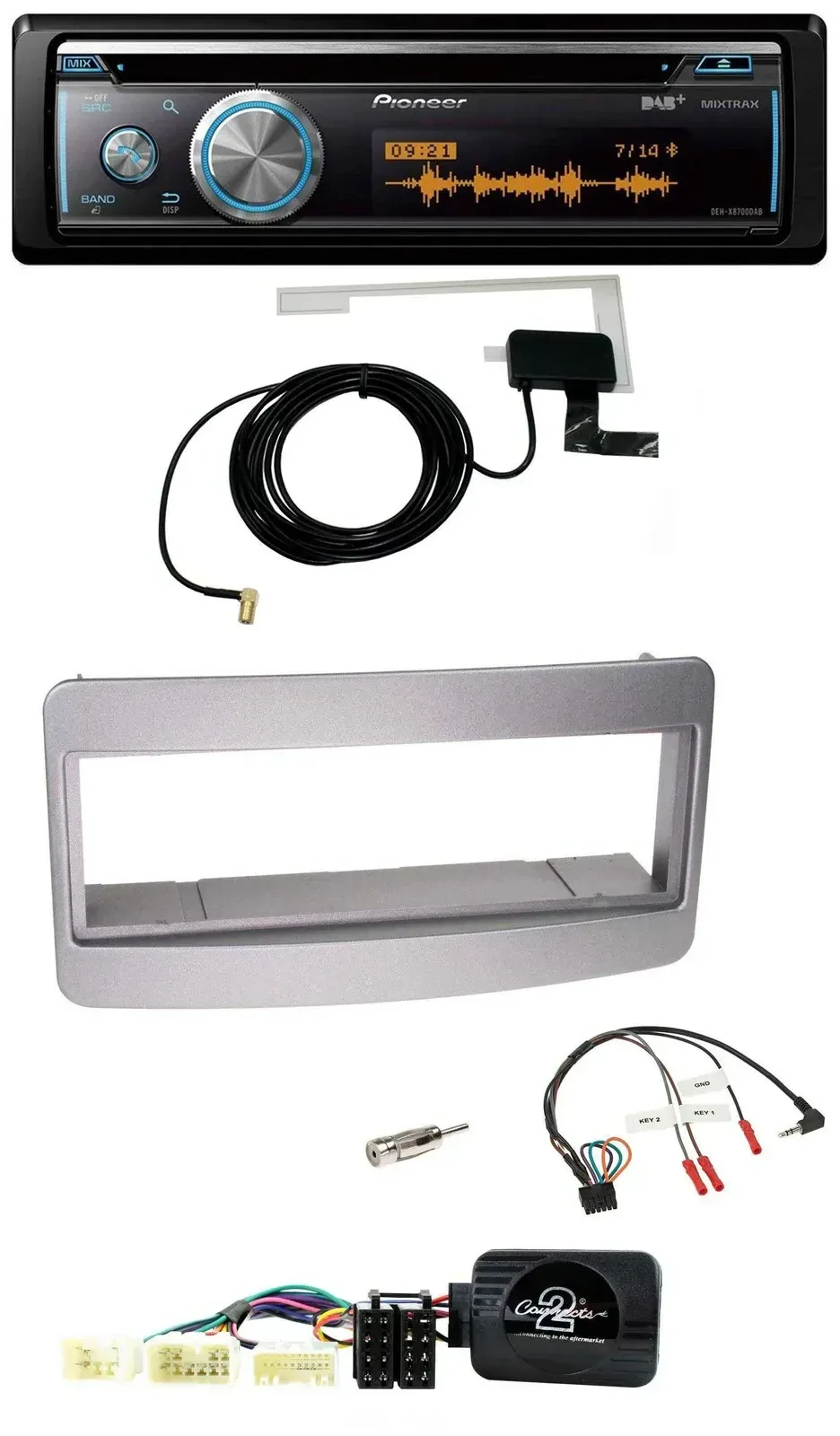Автомагнитола Pioneer Bluetooth, DAB, USB, CD для Toyota RAV4 2001–2006, темный, совместим с кнопками на руле