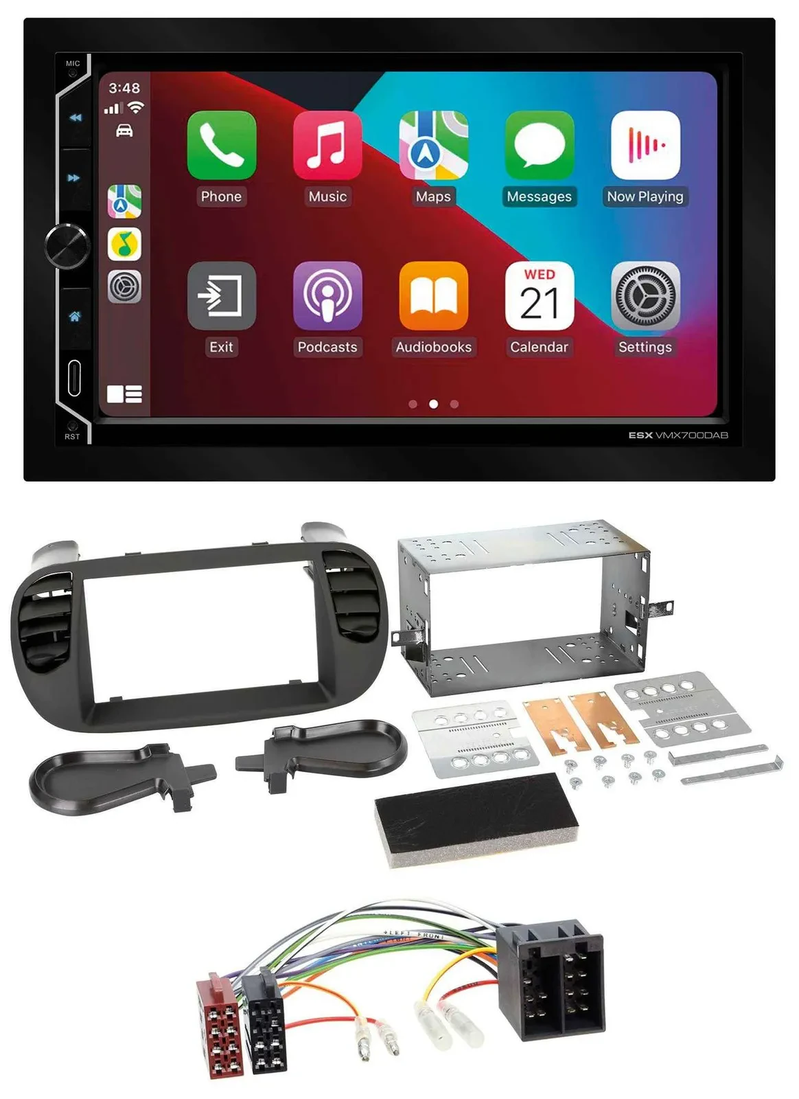 ESX 2DIN DAB USB MP3 Bluetooth Autoradio für Fiat 500 bis 2012 schwarz soft touc