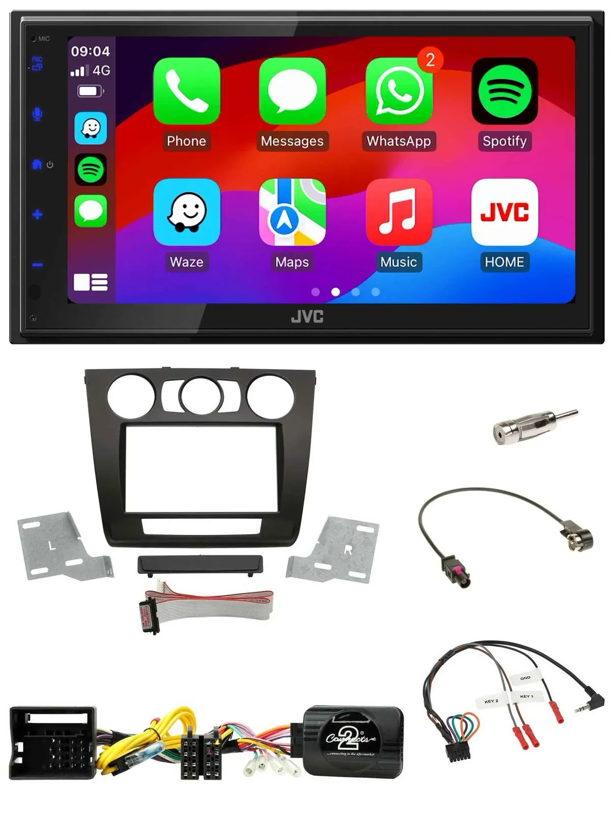 JVC Bluetooth 2DIN Lenkrad DAB USB Autoradio für BMW 1er man. Klima E87/E88/E81/