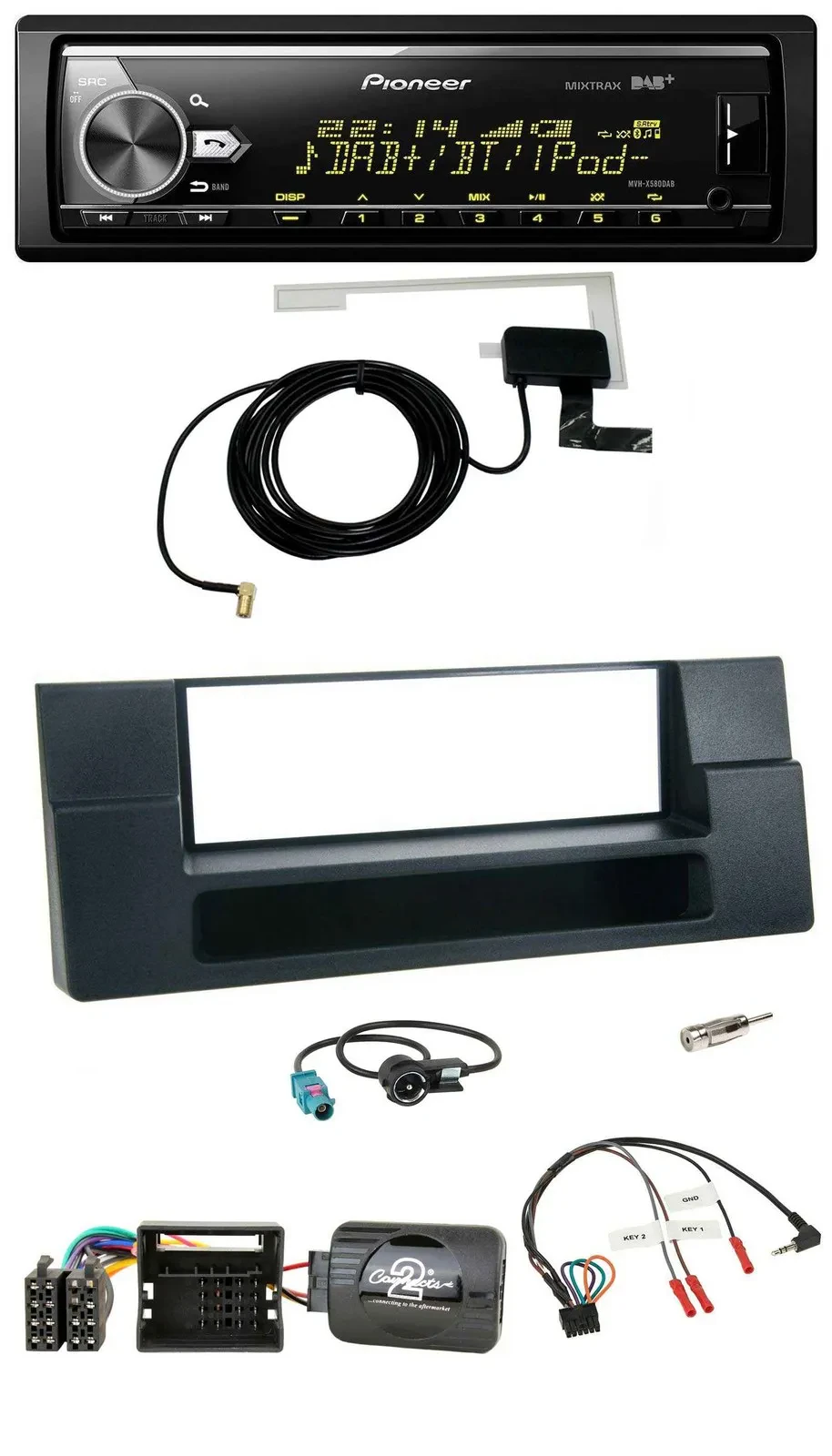 Автомагнитола Pioneer Bluetooth, DAB, USB для BMW 5 Series E39/X5, Quadlock, с нишей