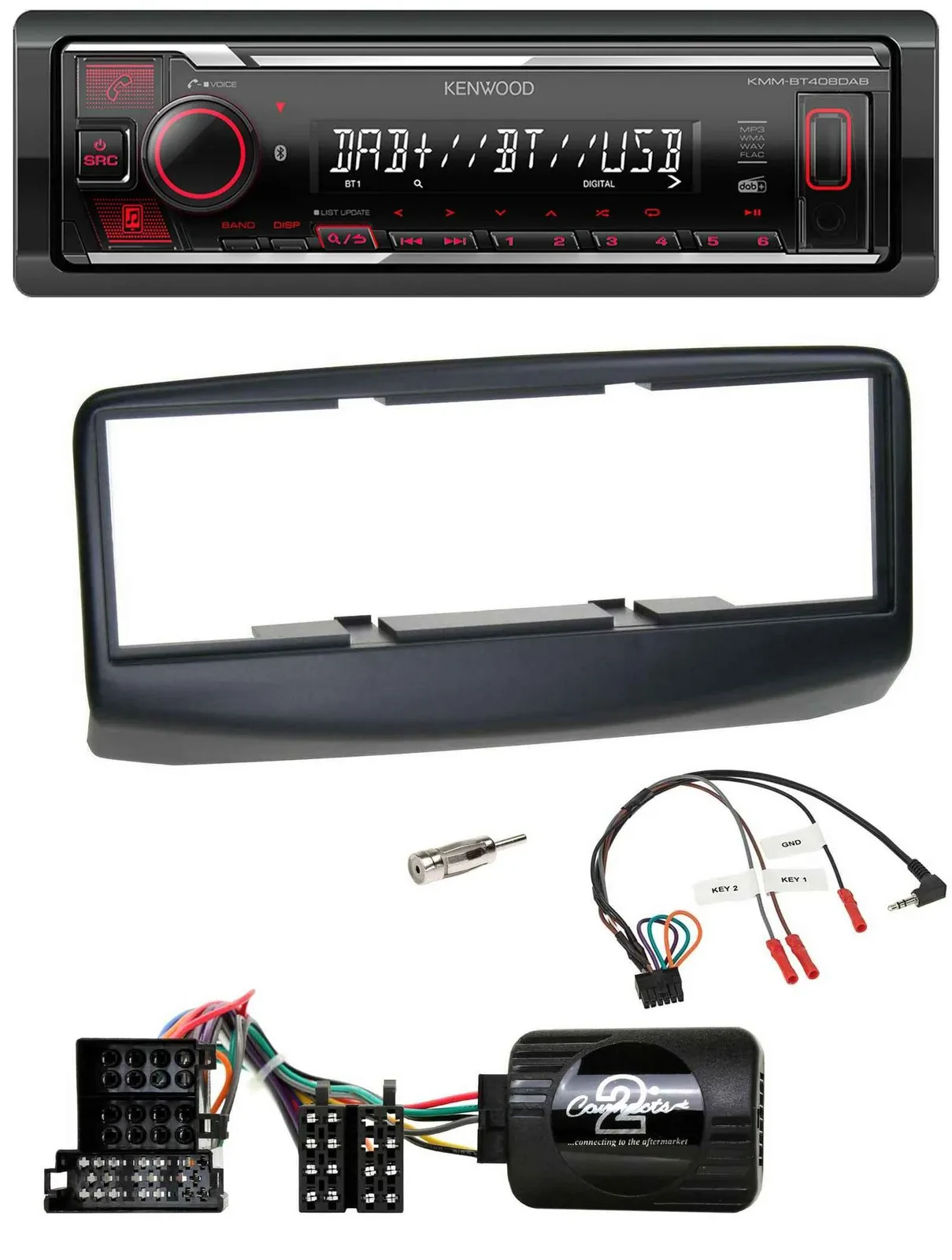 Автомагнитола Kenwood DAB, Bluetooth, USB для Fiat Multipla 2006–2010 с поддержкой управления на руле