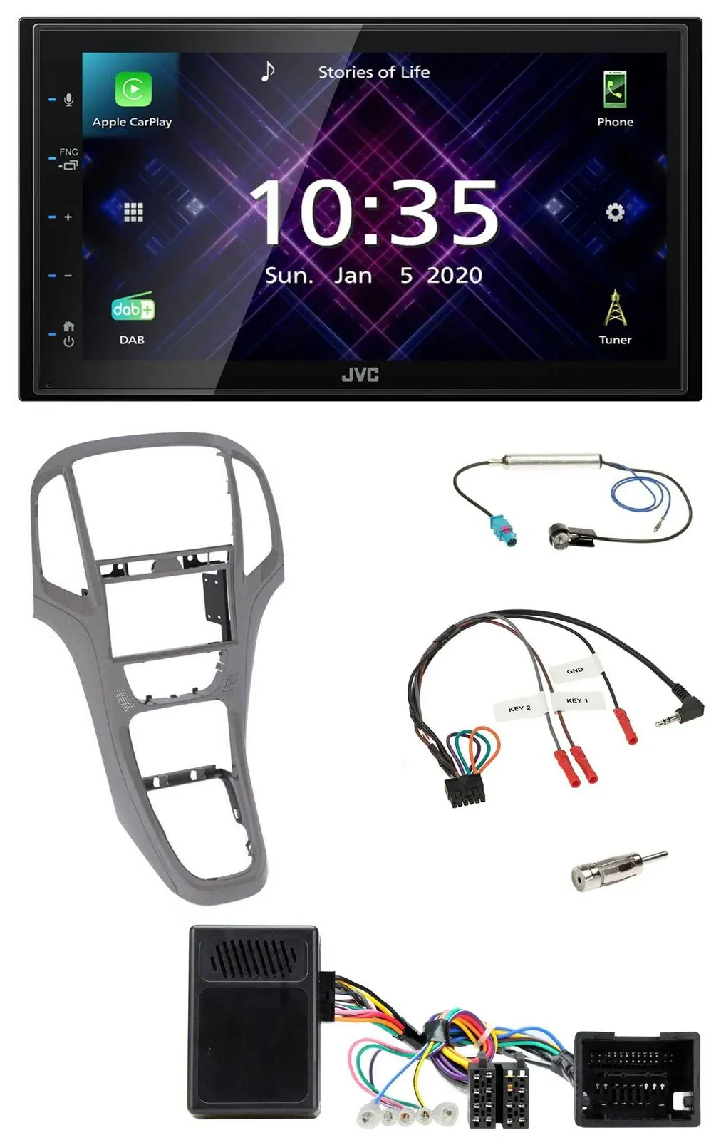 JVC DAB 2DIN Lenkrad Bluetooth USB Autoradio für Opel Astra J ab 2009 Titangrau