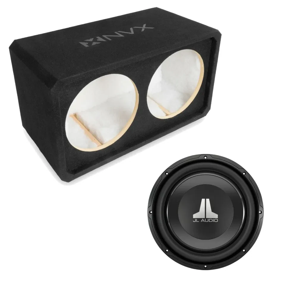 NVX NE121P Single 12" Slot Ported 3/4" MDF Sub Enclosure w/ W3v3 Car Subwoofer