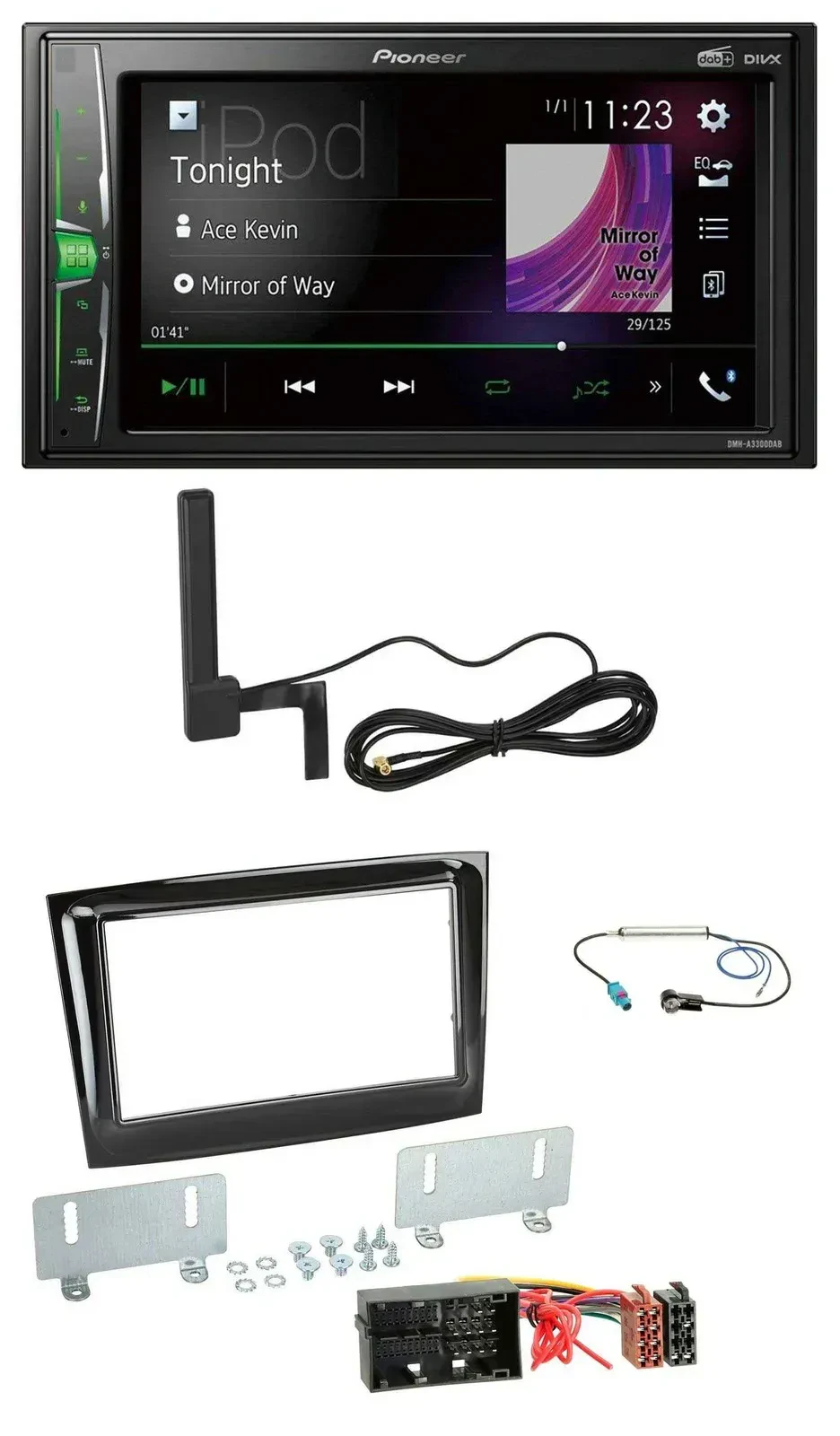 Автомагнитола Pioneer 2DIN, Bluetooth, DAB, AUX, для Fiat Doblo (с 2015), чёрный глянец