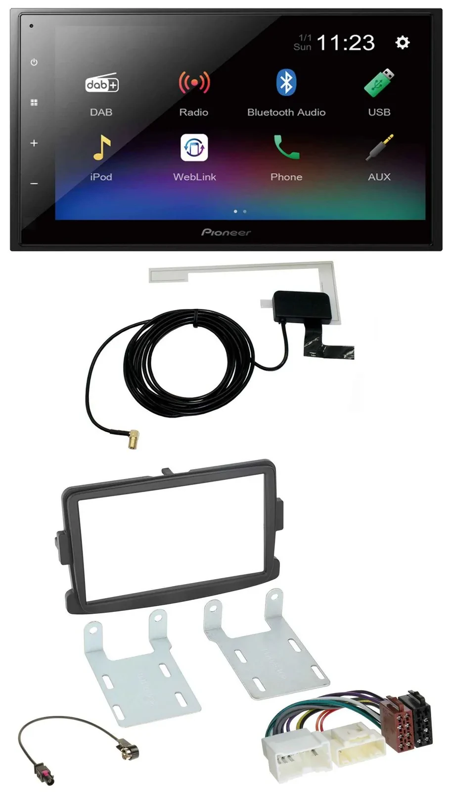 Pioneer DAB MP3 Bluetooth 2DIN USB Autoradio für Dacia Dokker Duster Lodgy Logan