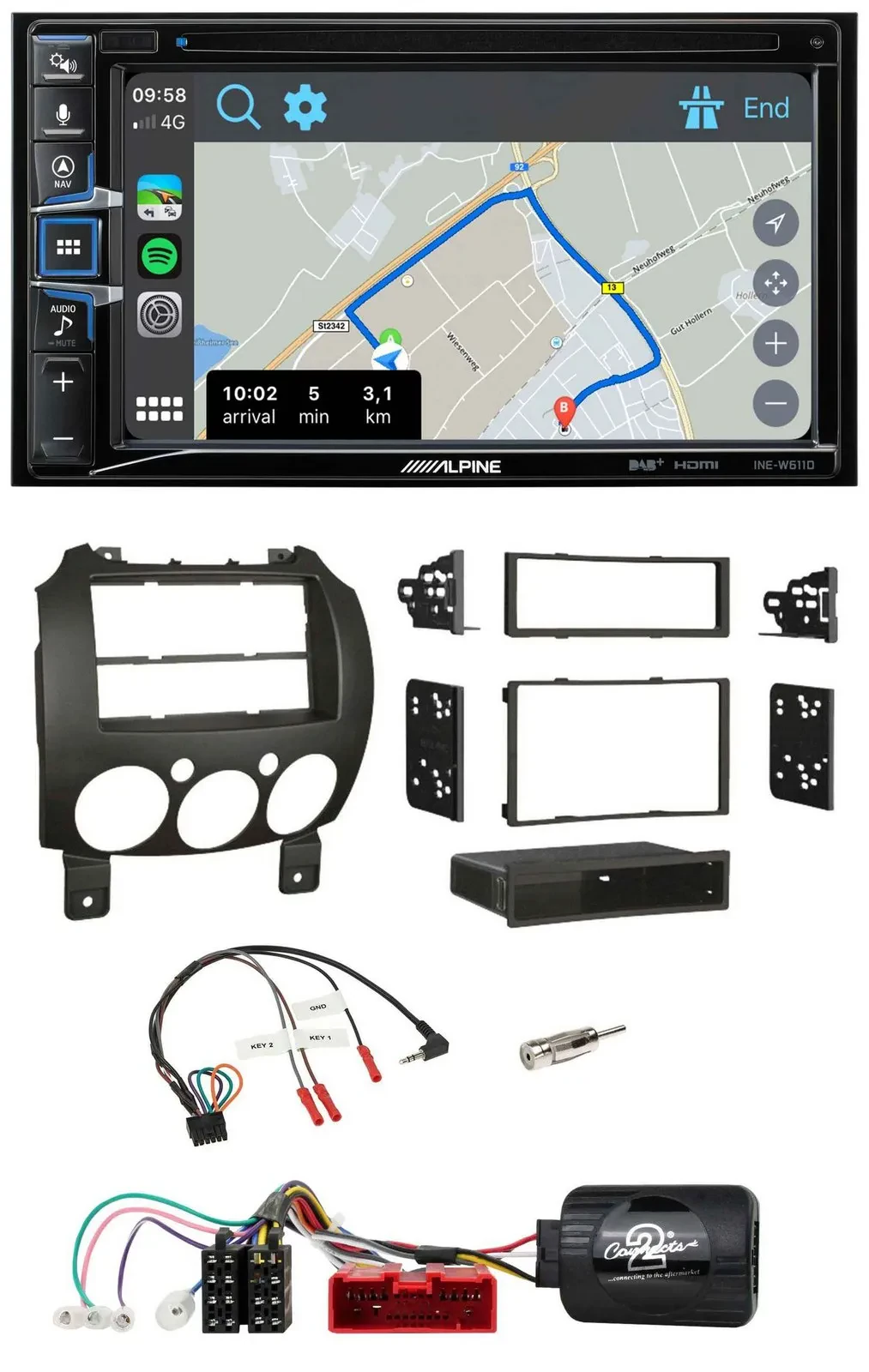 Автомагнитола Alpine 2DIN, DAB, TMC, Bluetooth, USB для Mazda 2 (2007–2014)