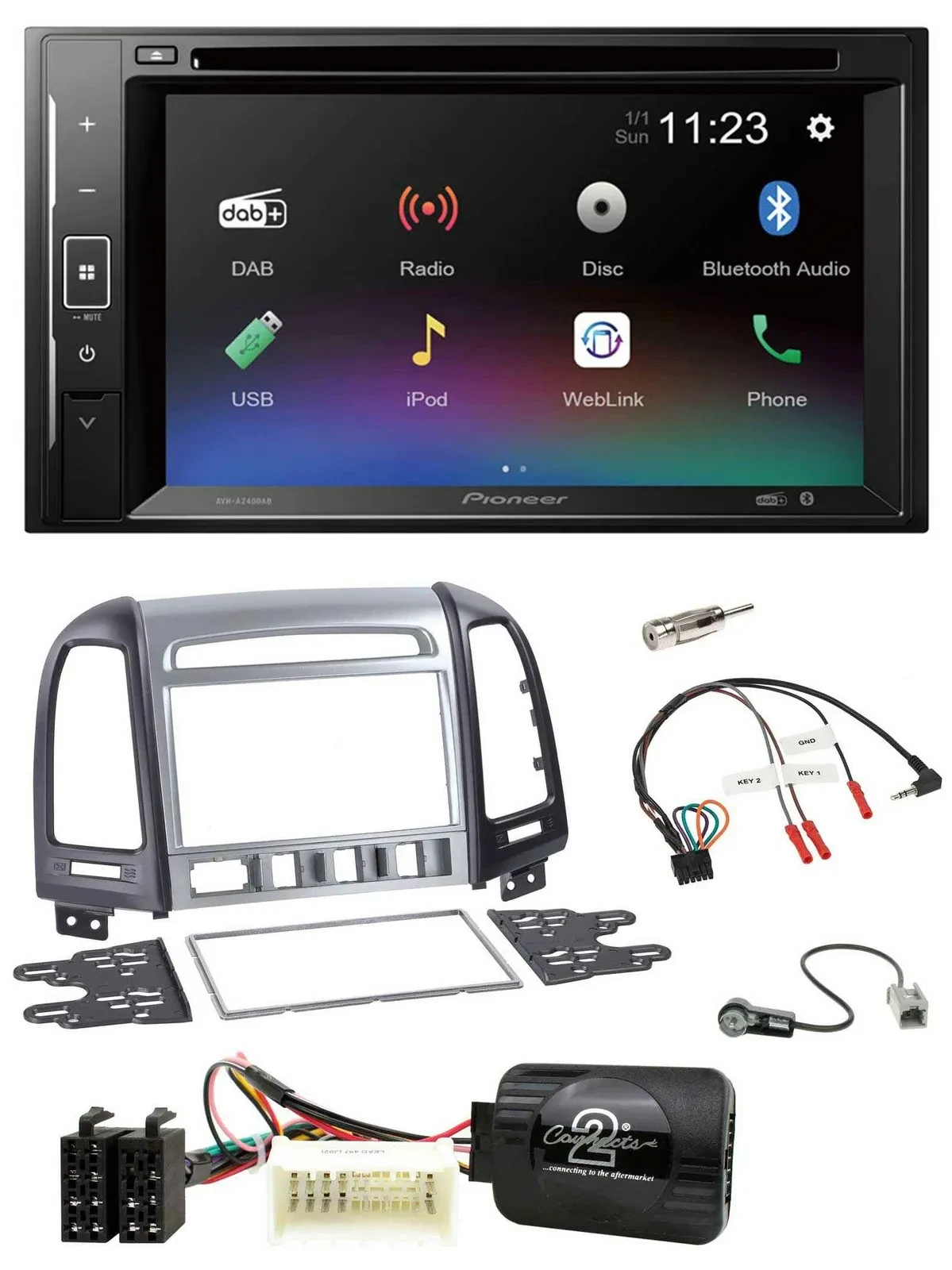 Автомагнитола для Hyundai Santa Fe Pioneer 2DIN, Bluetooth, USB, DAB, DVD