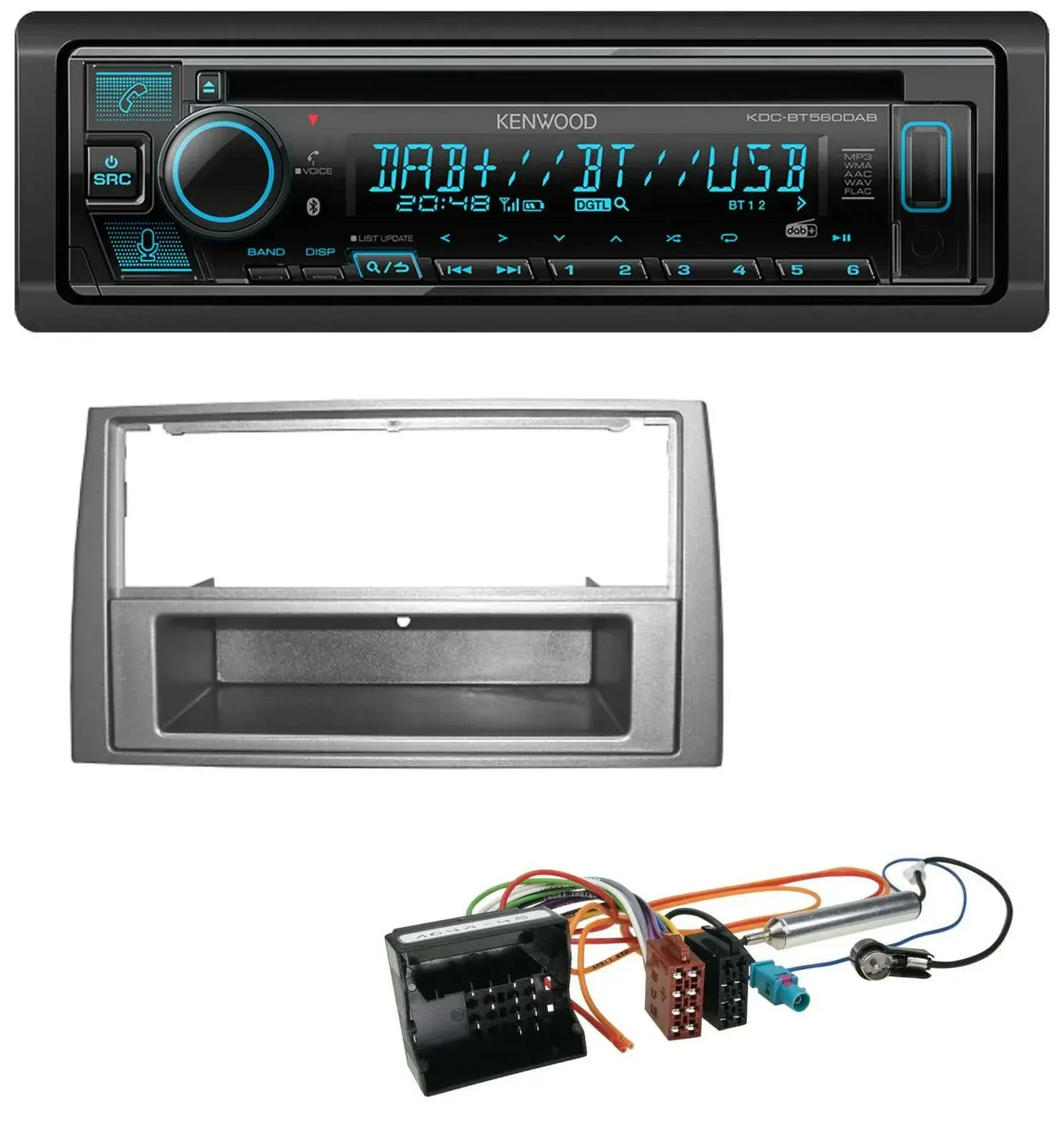 Автомагнитола Kenwood Bluetooth, DAB, CD/MP3, USB для Peugeot 308 (2007–2009), темно-серый