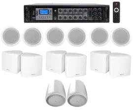 6-Zone Amp+(6) 3.5" White Cube+(2) JBL Pendant+Ceiling Speakers for Office/Cafe